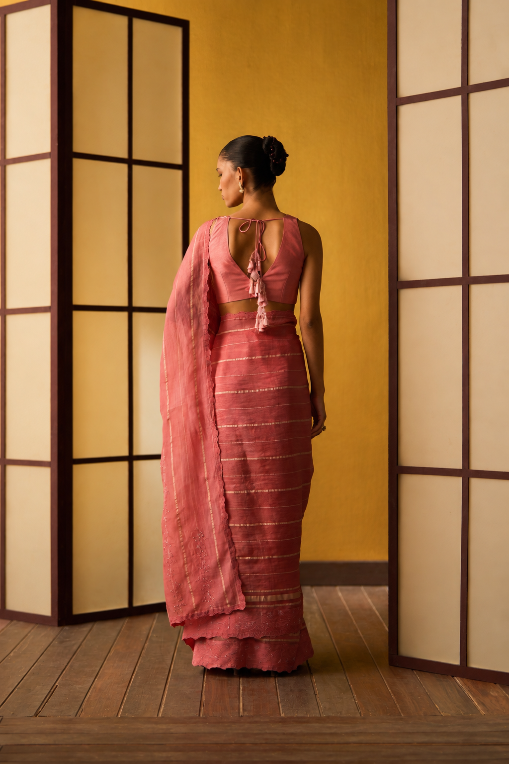 Risa Rose Pink Kora & Dupion Silk Saree