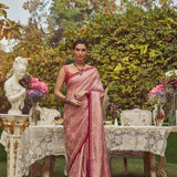 'Florence' Damask Tissue Tanchoi Handloom Sari with all over Embroidery