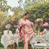 'Madam Bovary' Tanchoi Half-n-Half Handloom Sari with Embroidered Border