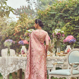 'Madam Bovary' Tanchoi Half-n-Half Handloom Sari with Embroidered Border