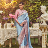 Jane Austen' Kadhua Zari Handloom Sari with Embroidered Border