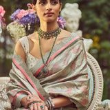 'Catherine' Dampach Zari Handloom Sari with Embroidered Border