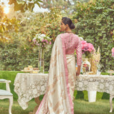 'Scarlet O' Hara' Kadhua Zari Handloom Sari with all over Embroidery