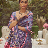 'Catherine' Dampach Zari Handloom Sari with Embroidered Border