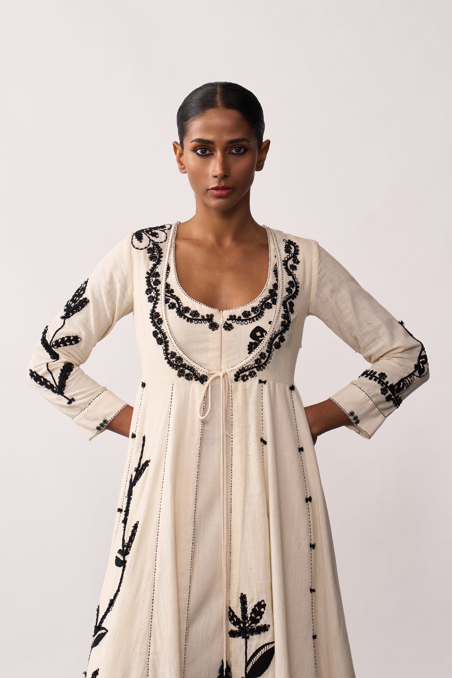 'Hazrat' Ivory Handspun Anarkali Set