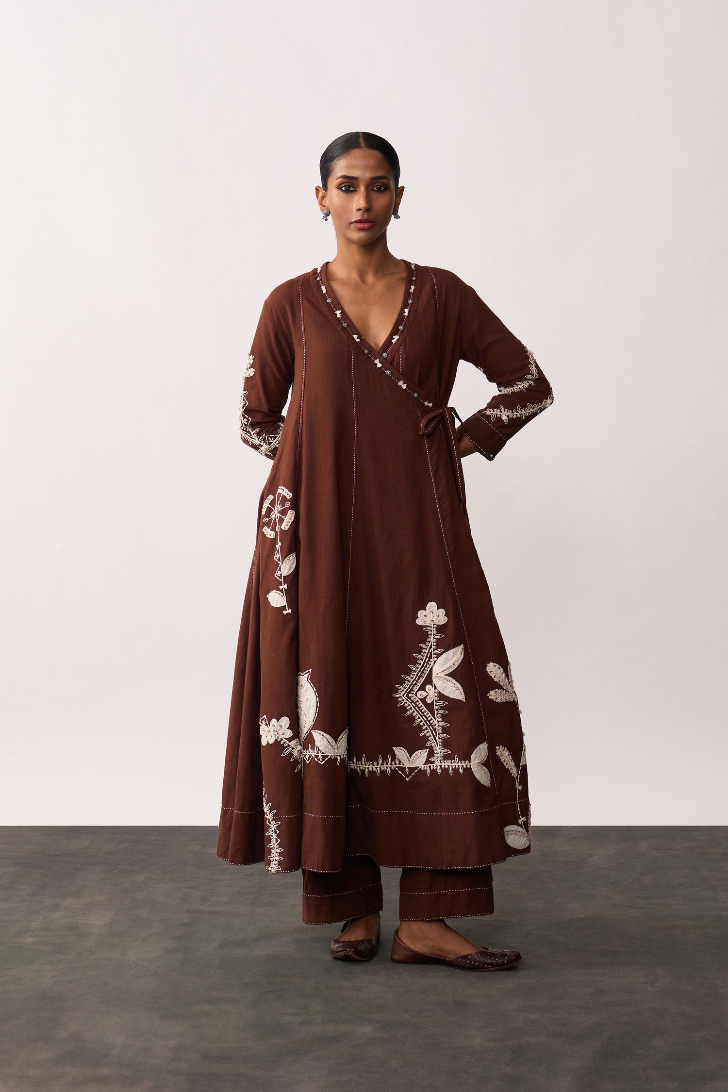 'Hansaa' Brown Handspun Angrakha Set