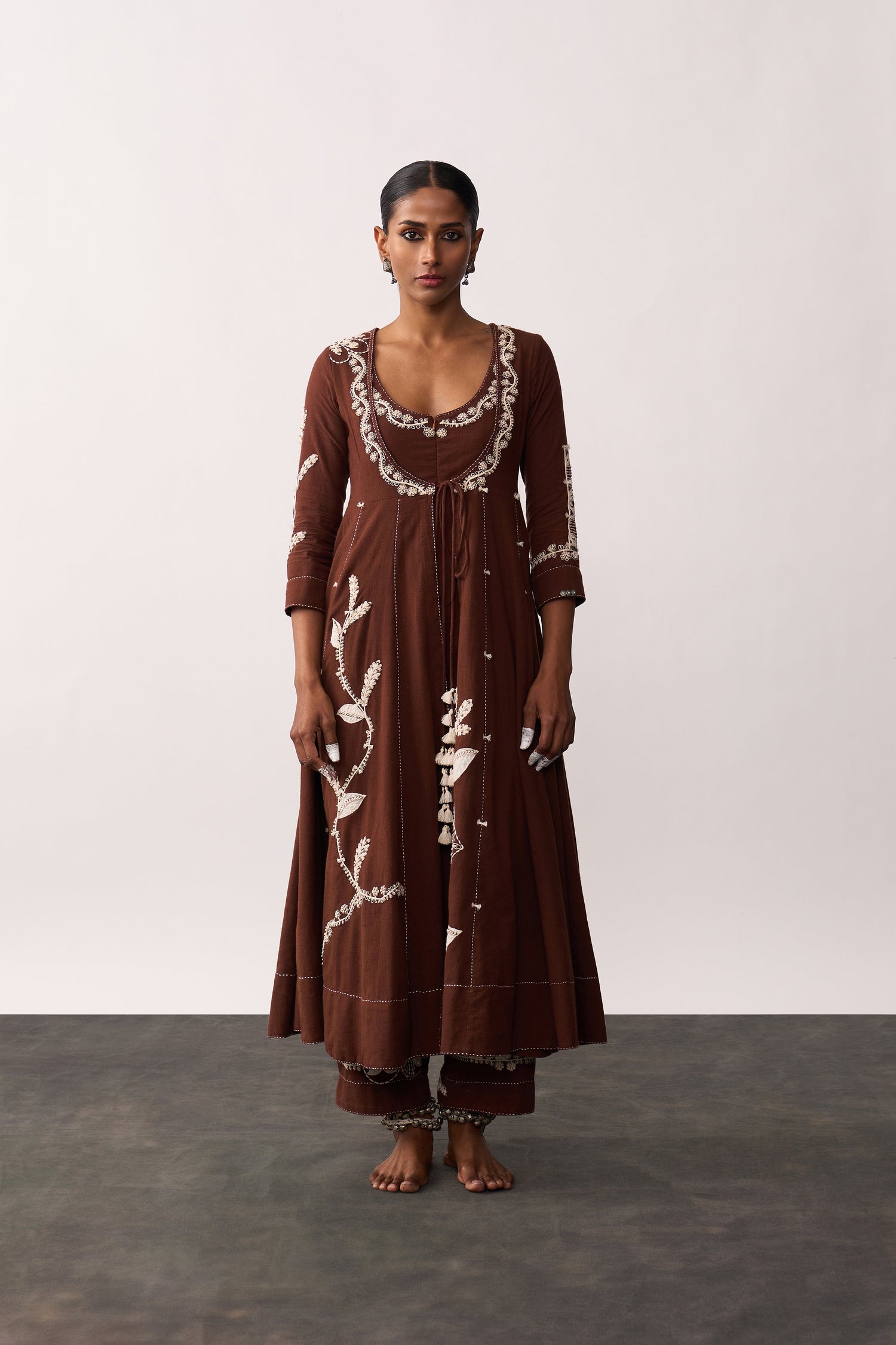 'Hazrat' Brown Handspun Anarkali Set