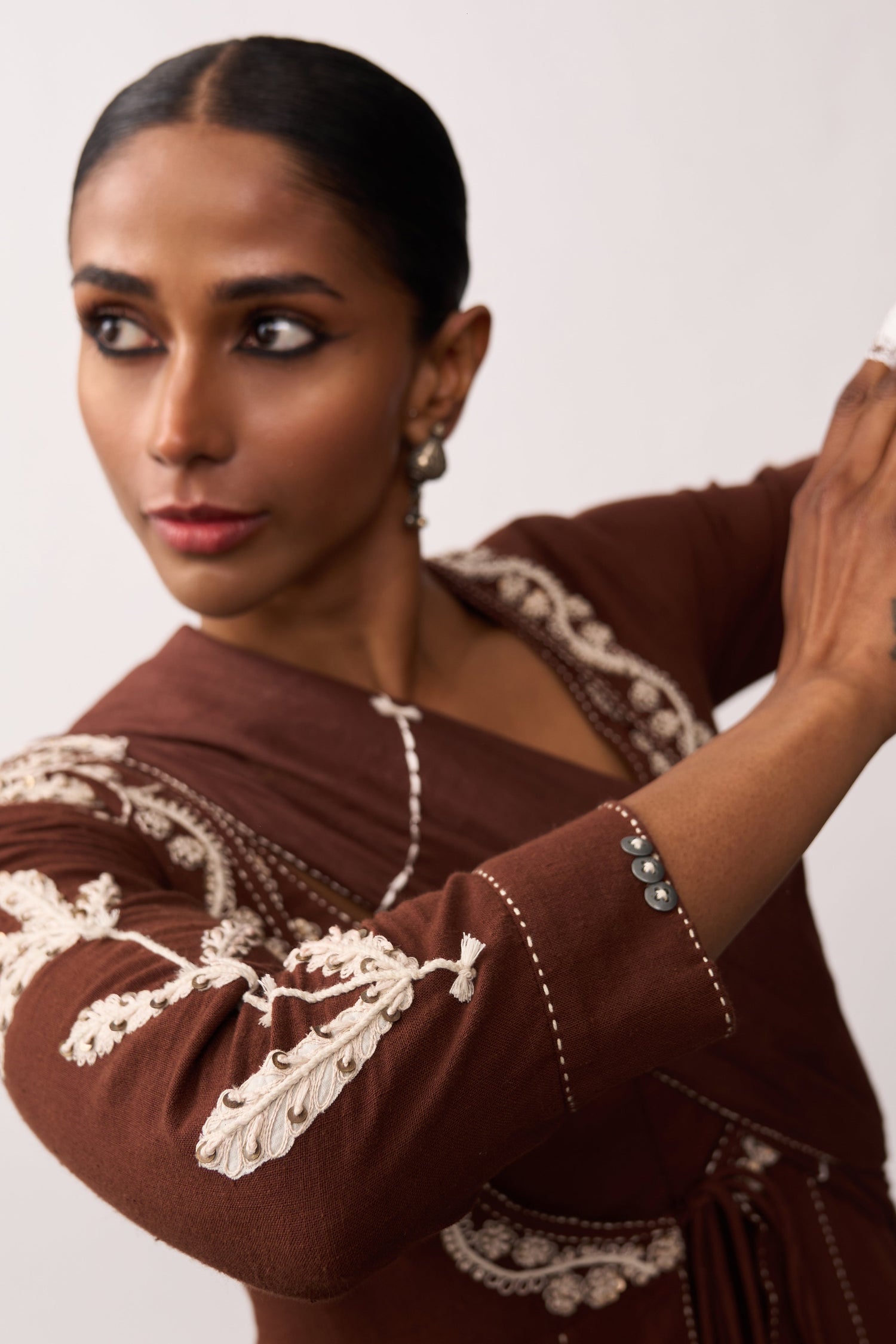 'Hazrat' Brown Handspun Anarkali Set