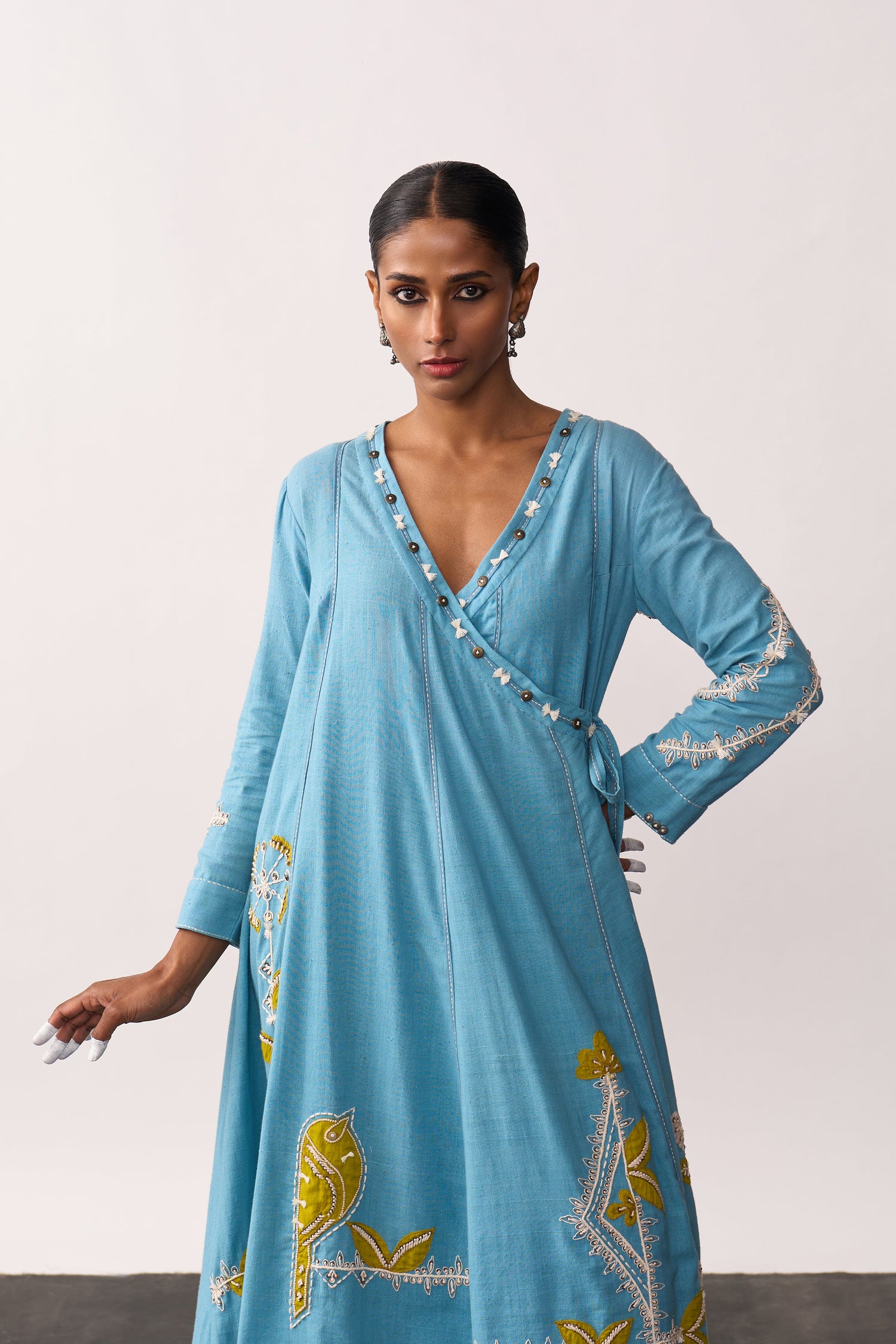 'Hansaa' Blue Handspun Angrakha Set