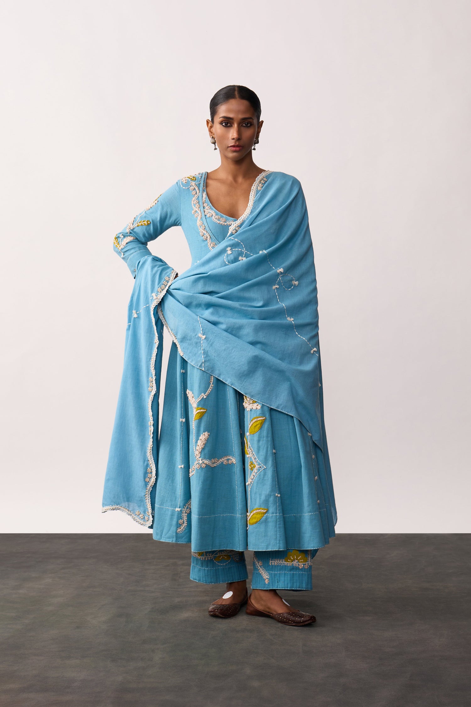 'Hazrat' Blue Handspun Anarkali Set