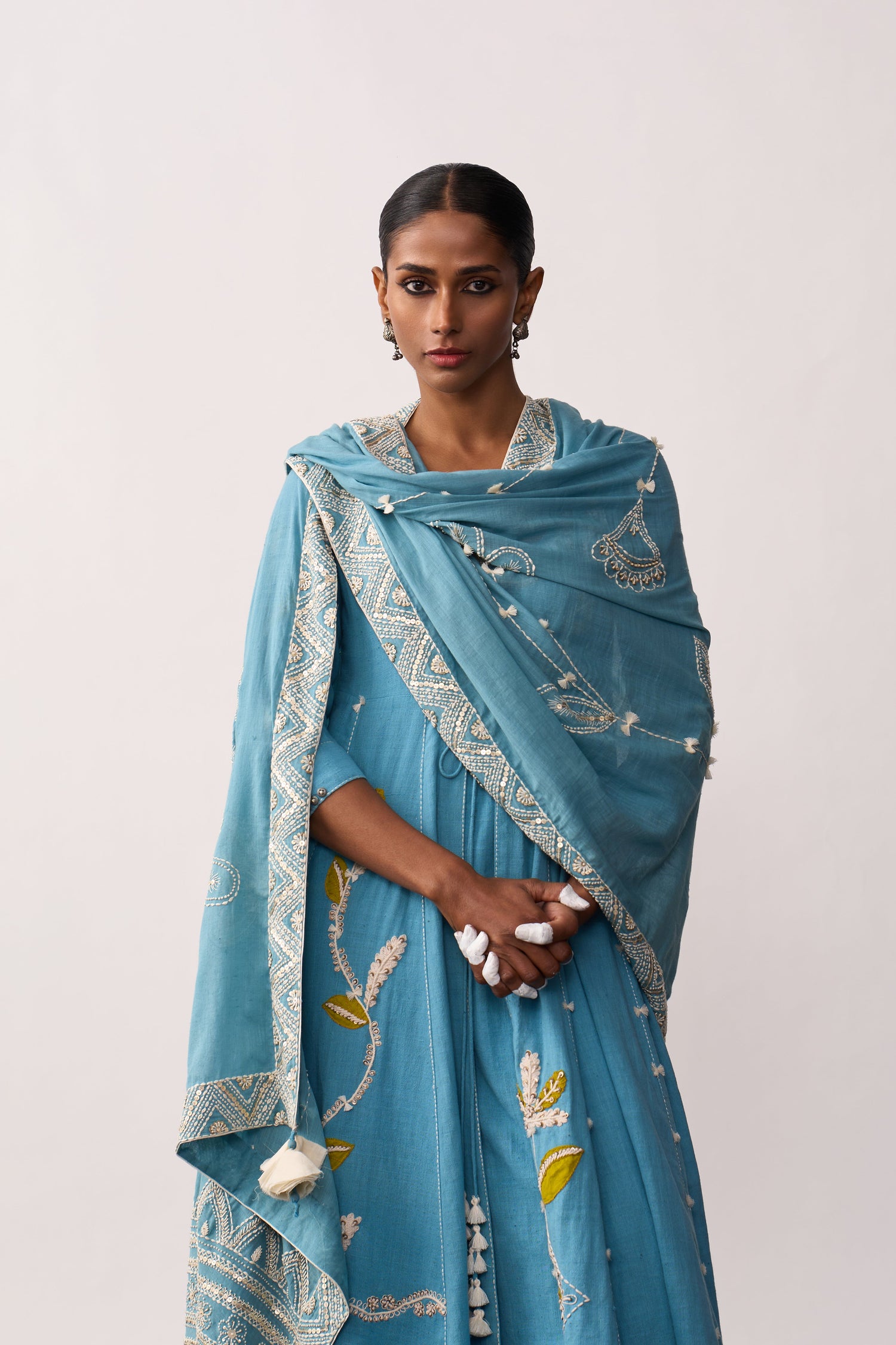 'Kittur Rani' Blue Hand-spun Embroidered Dupatta