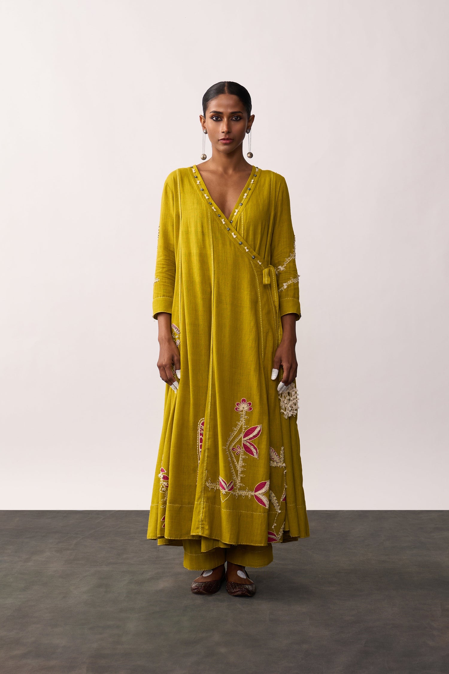 'Hansaa' Yellow Handspun Angrakha Set