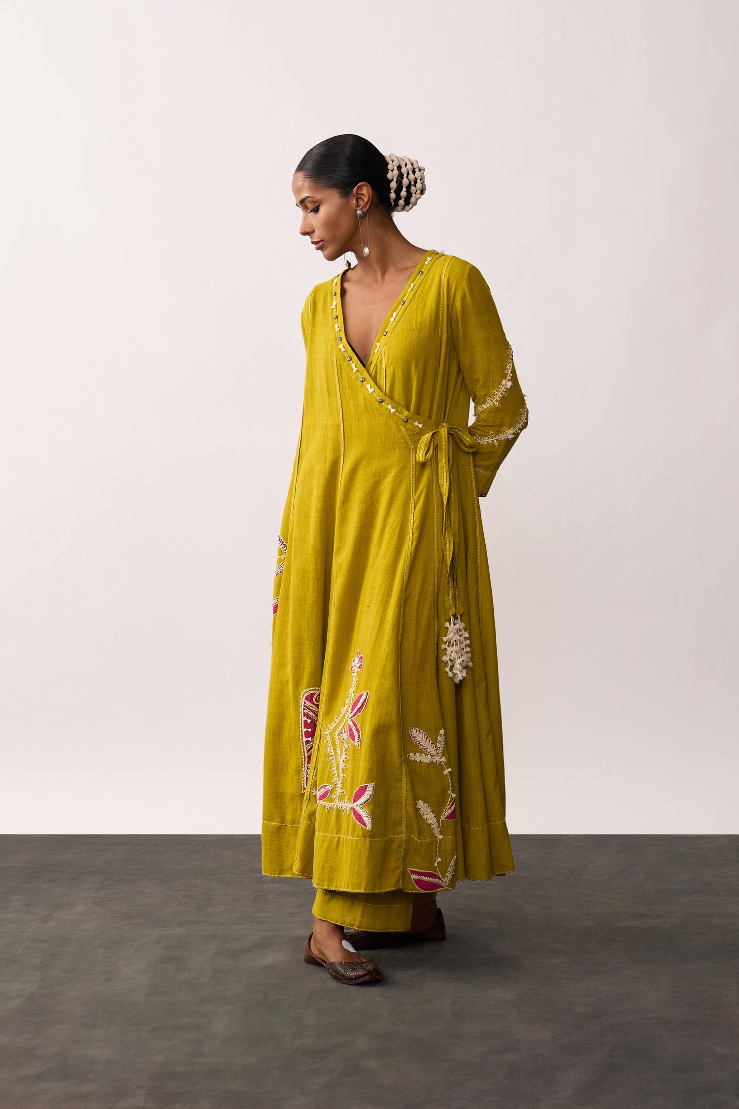 'Hansaa' Yellow Handspun Angrakha Set