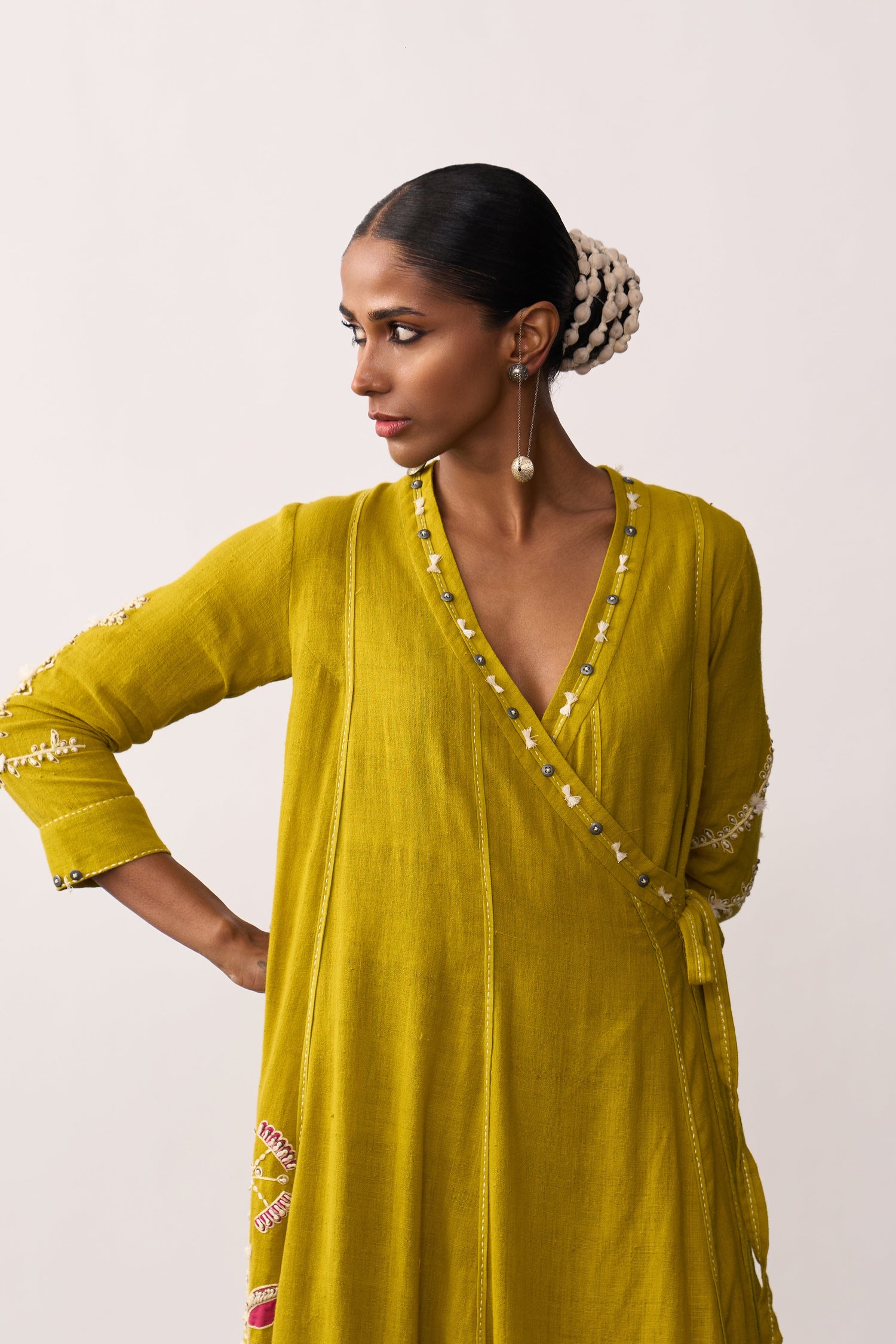 'Hansaa' Yellow Handspun Angrakha Set