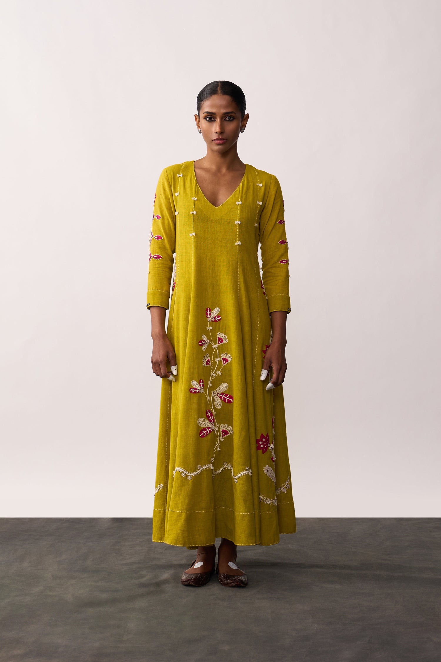 'Aruna' Yellow Handspun Panelled Dress