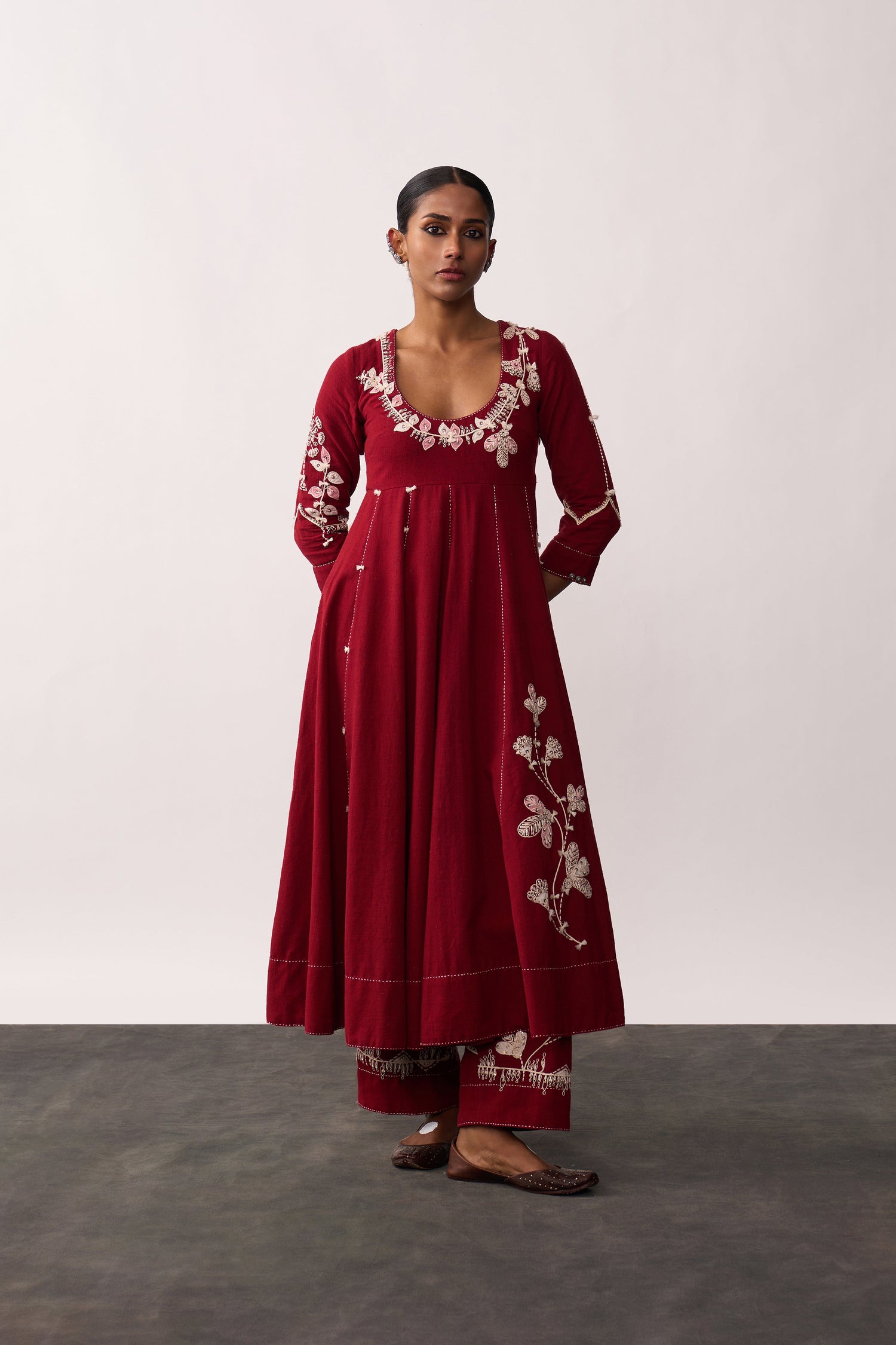 'Kalpana' Red Handspun Anarkali Set