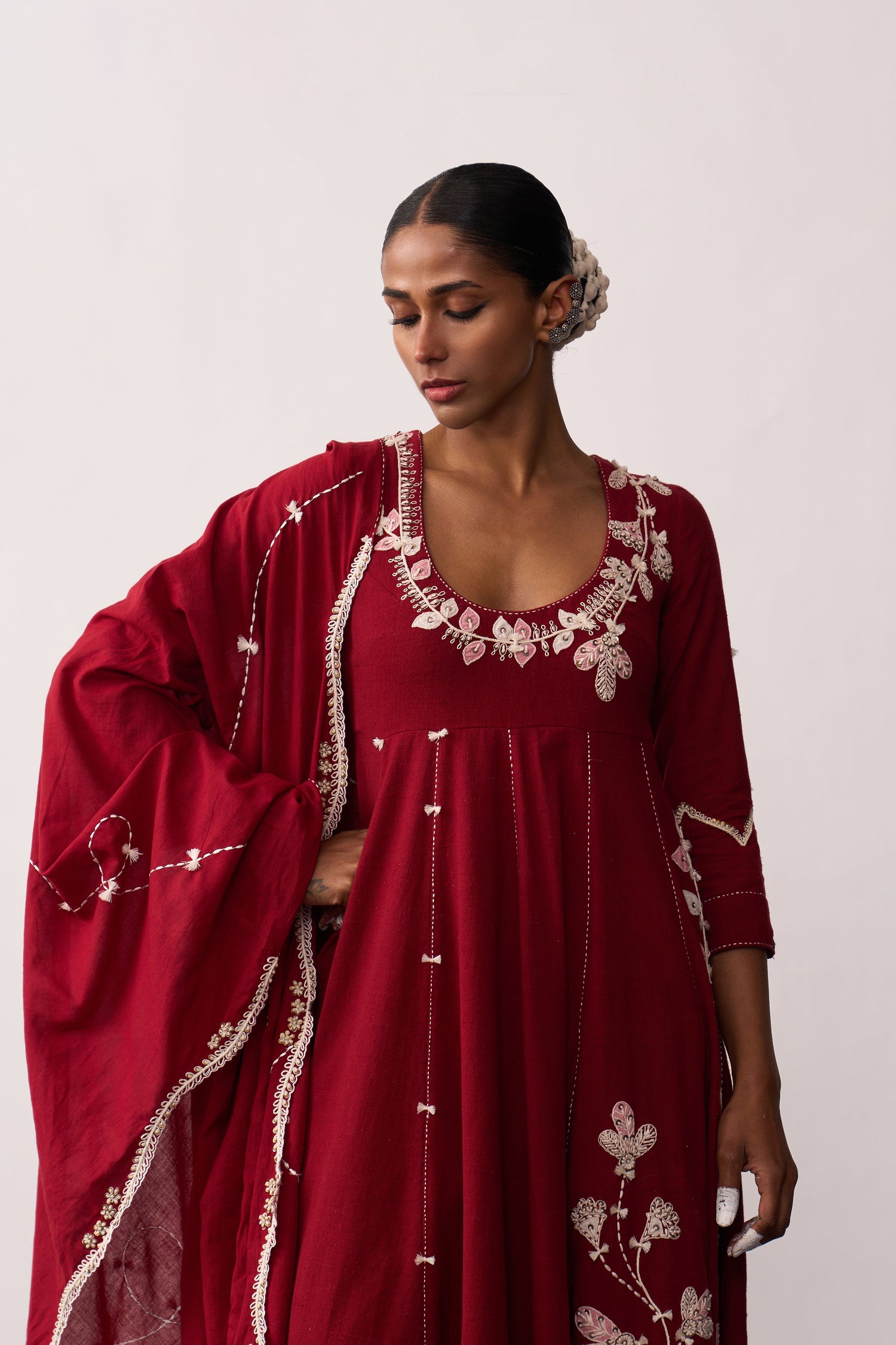 'Kalpana' Red Handspun Anarkali Set