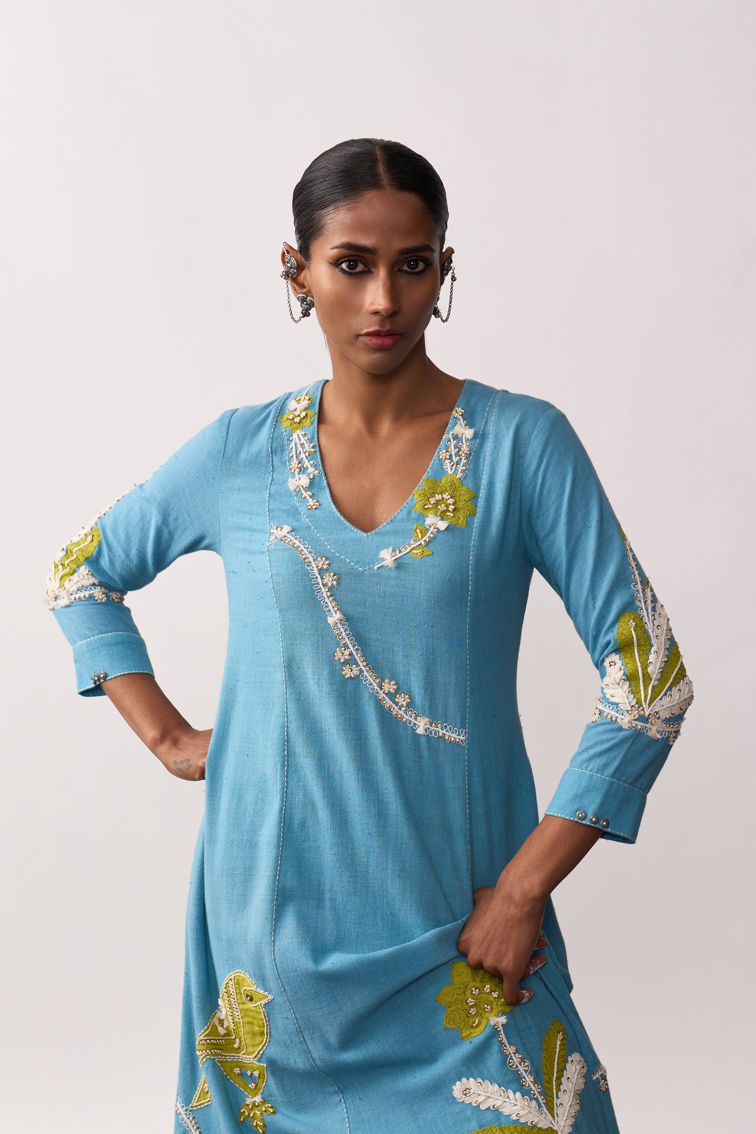 'Sucheta' Blue Handspun Kurta Set