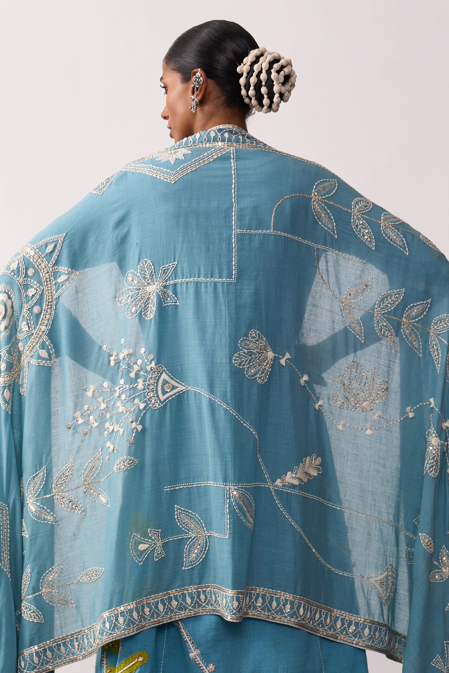 'Rani Laxmi' Blue Hand-spun Embroidered Dupatta