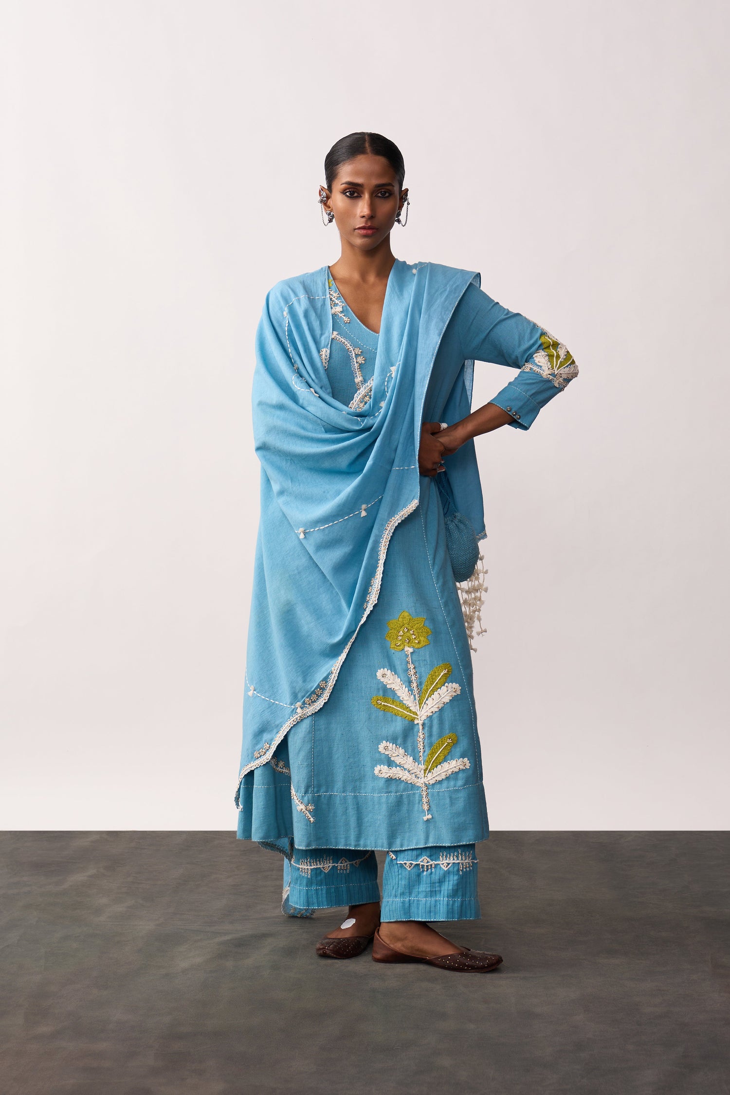 'Sucheta' Blue Handspun Kurta Set