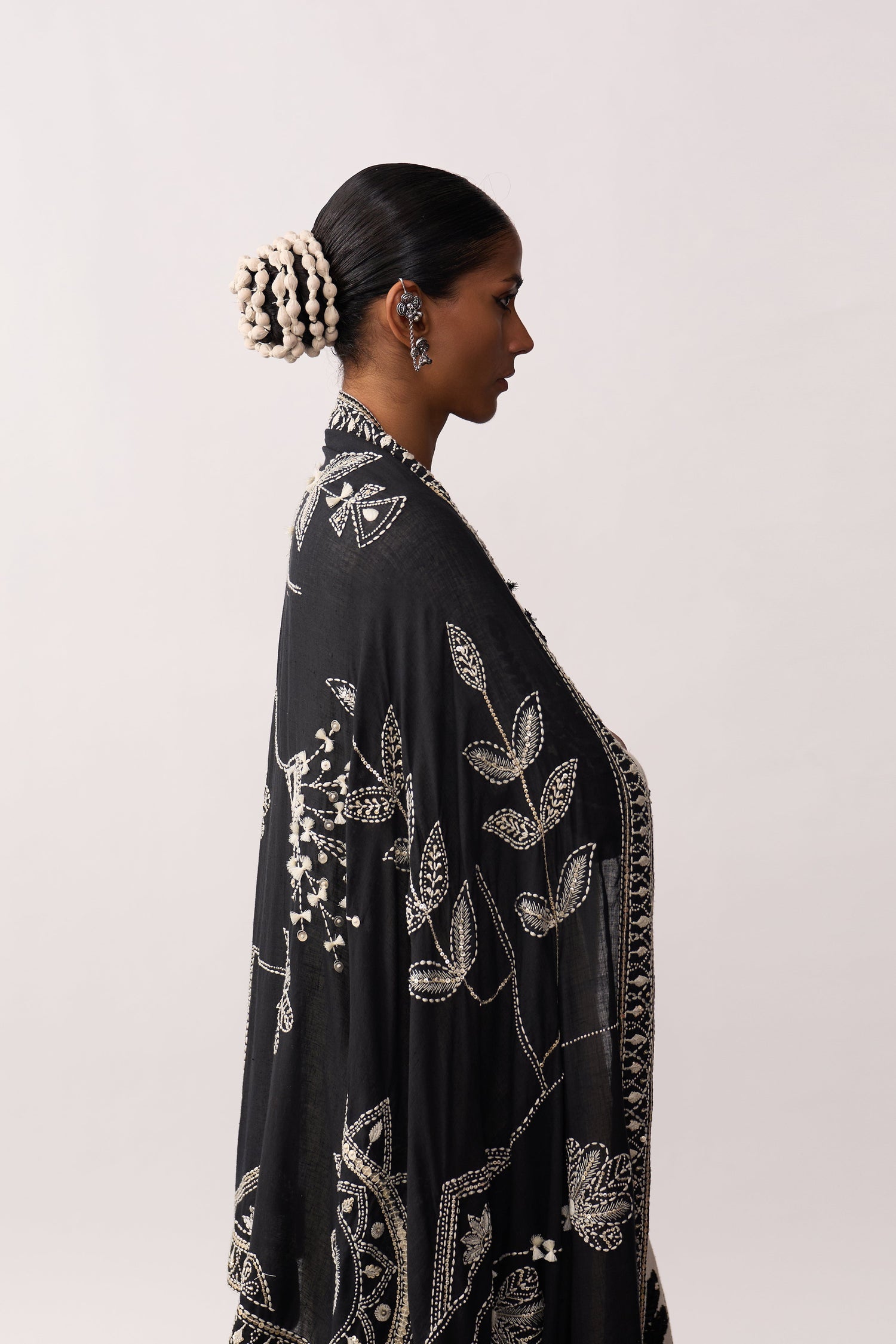 'Rani Laxmi' Black Hand-spun Embroidered Dupatta