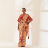 'Gulmohar' Pure Linen Handloom Sari