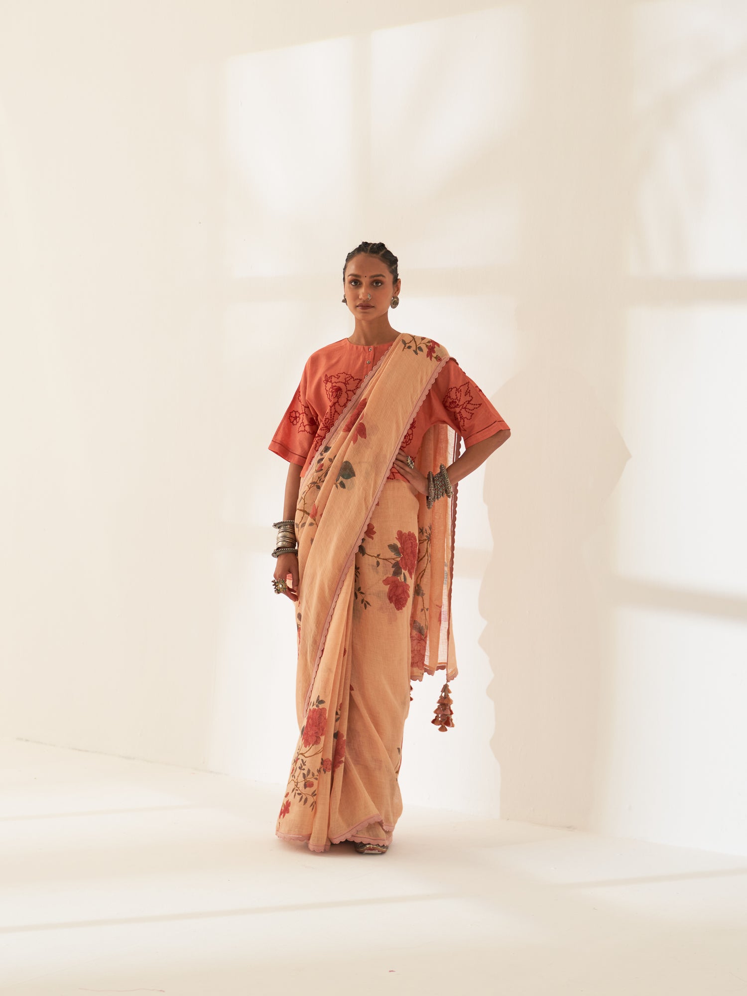 'Gulmohar' Pure Linen Handloom Sari