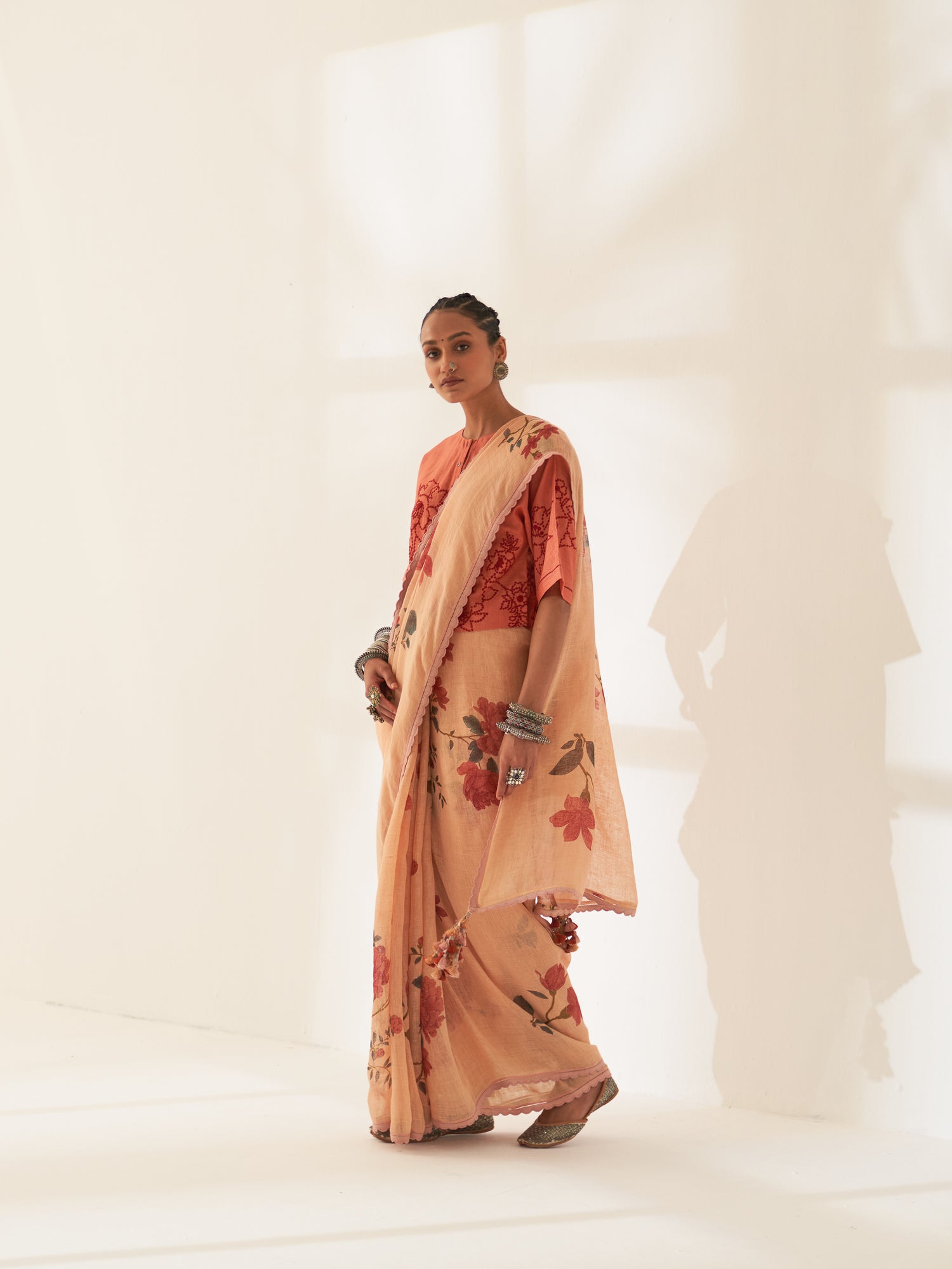 'Gulmohar' Pure Linen Handloom Sari