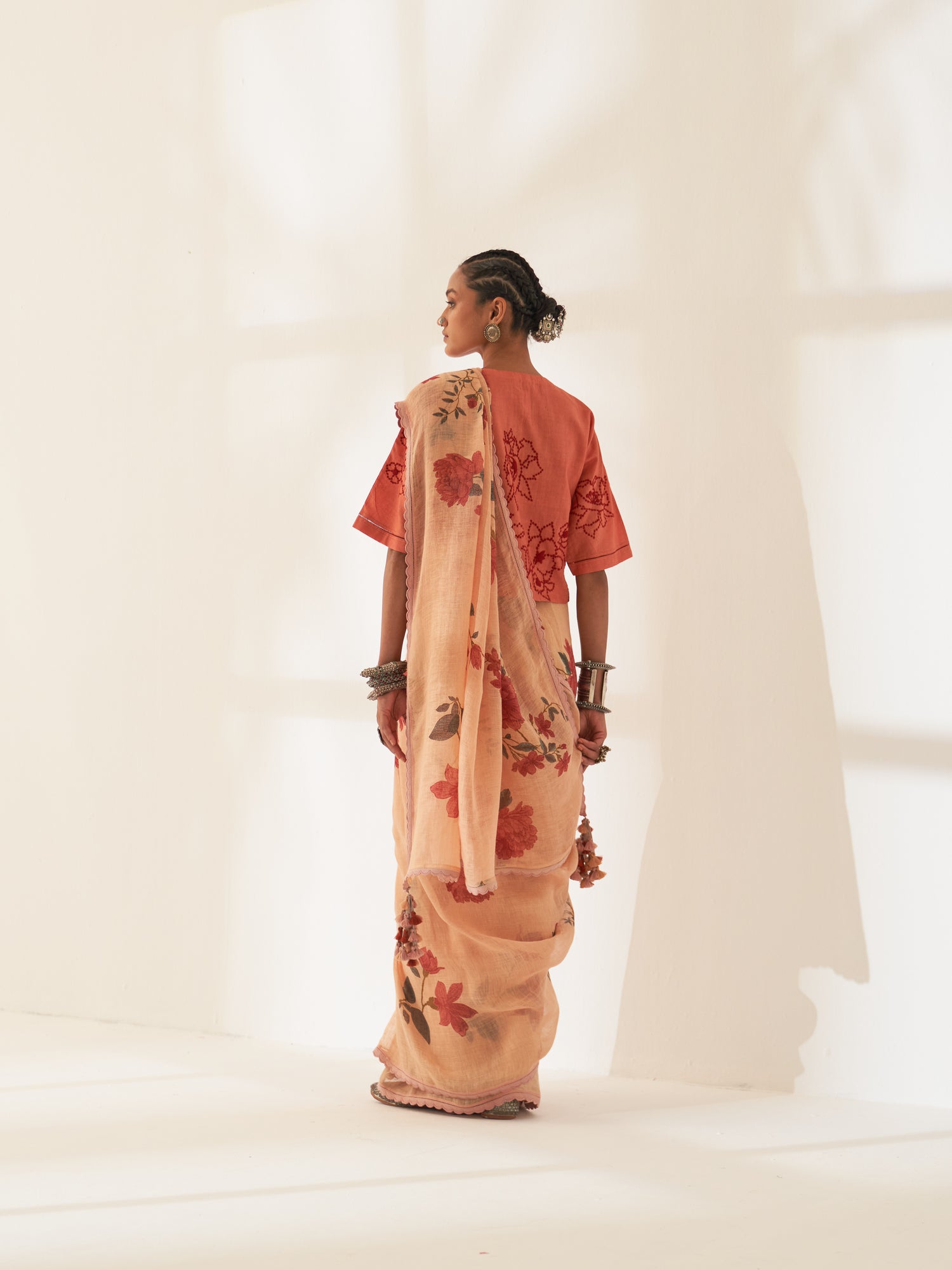 'Gulmohar' Pure Linen Handloom Sari