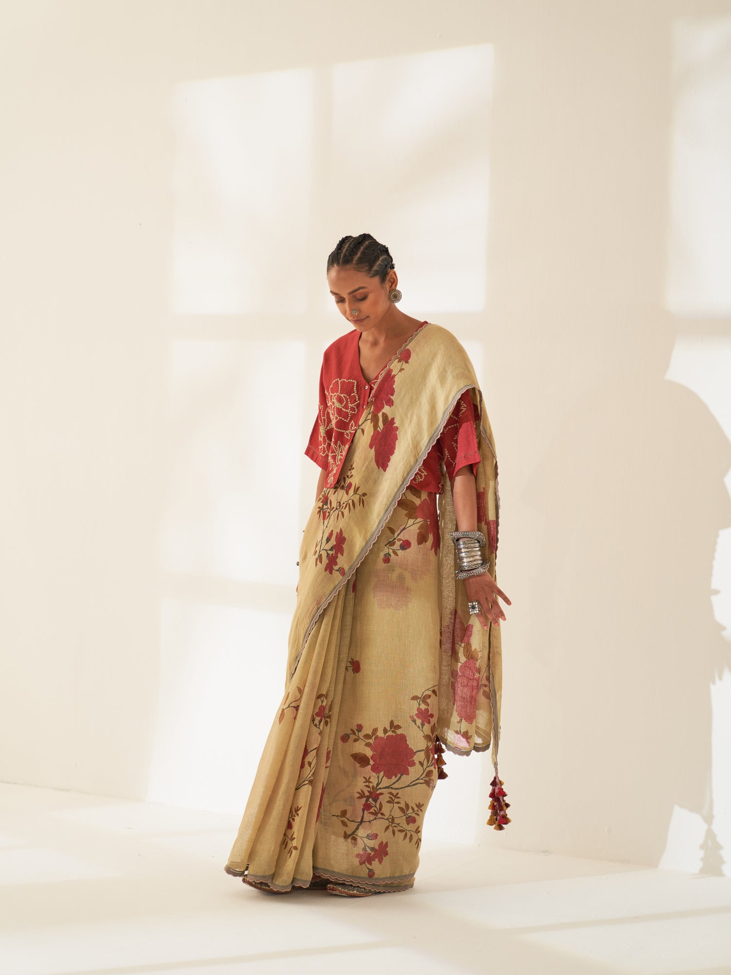 'Parag' Pure Linen Handloom Sari