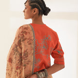 'Narangi' Pure Linen Handloom Sari