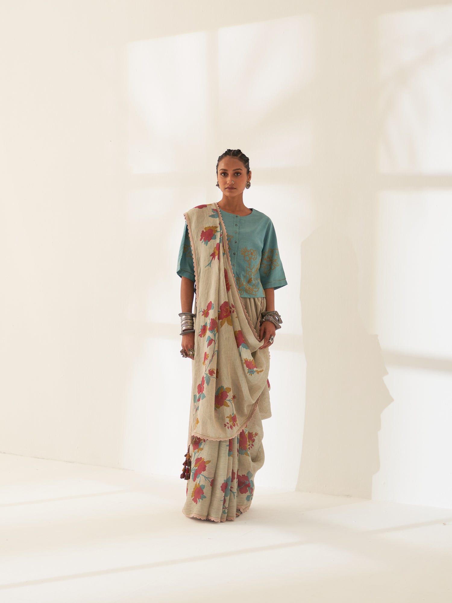 'Kali' Pure Linen Handloom Sari