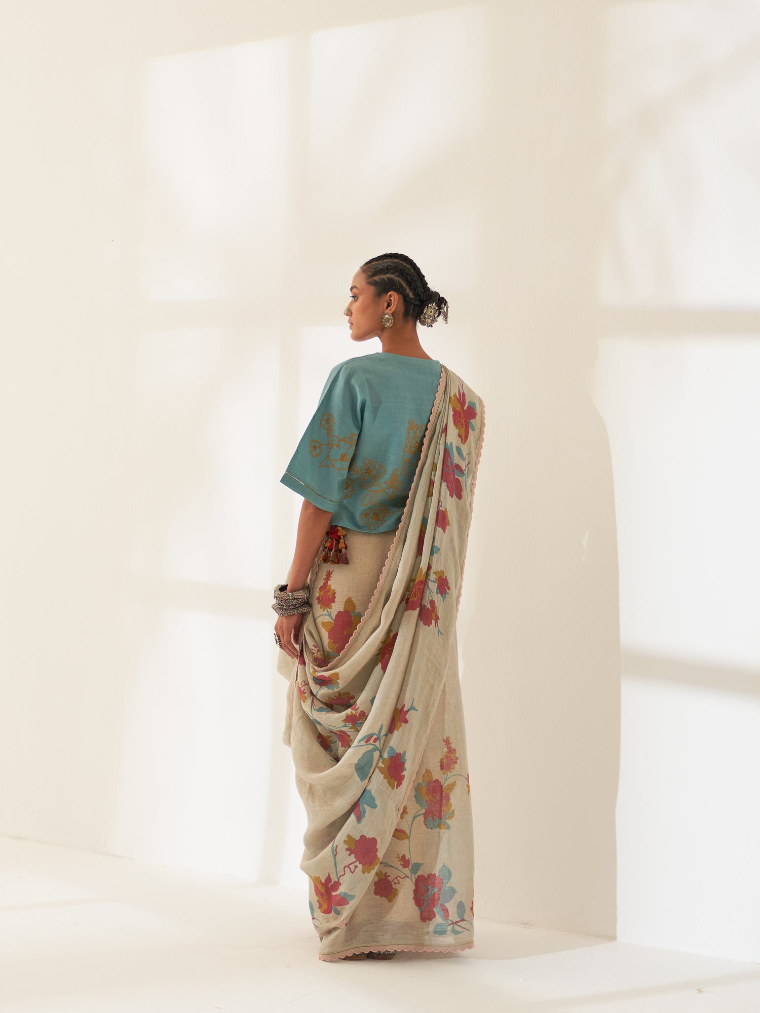 'Kali' Pure Linen Handloom Sari