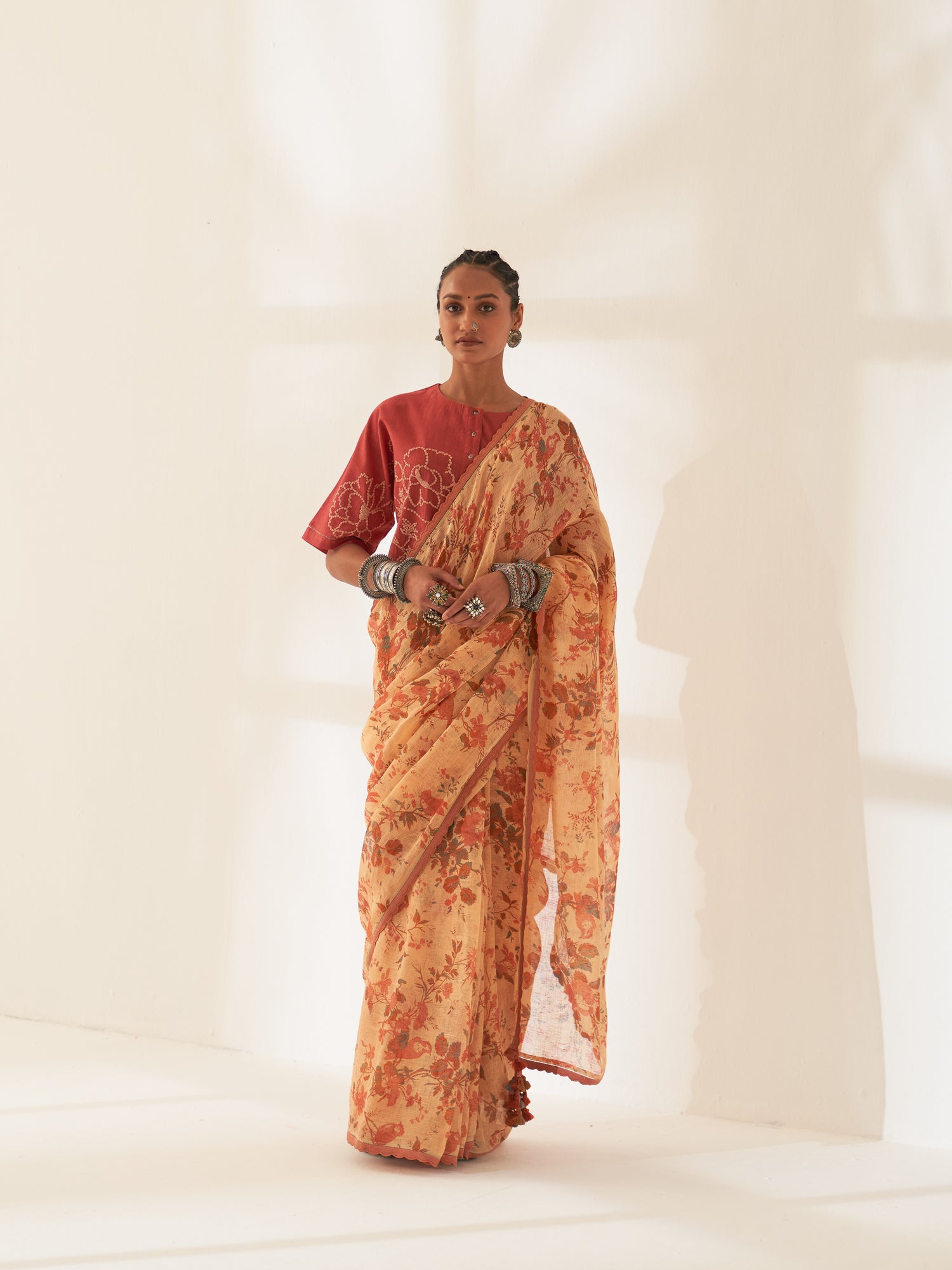 'Maulshree' Pure Linen Handloom Sari