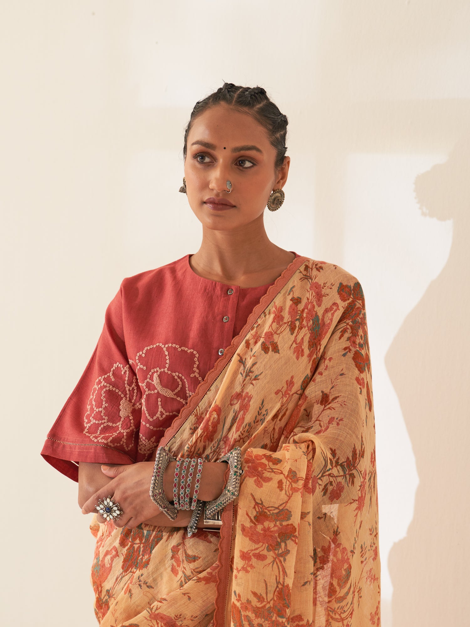 'Maulshree' Pure Linen Handloom Sari