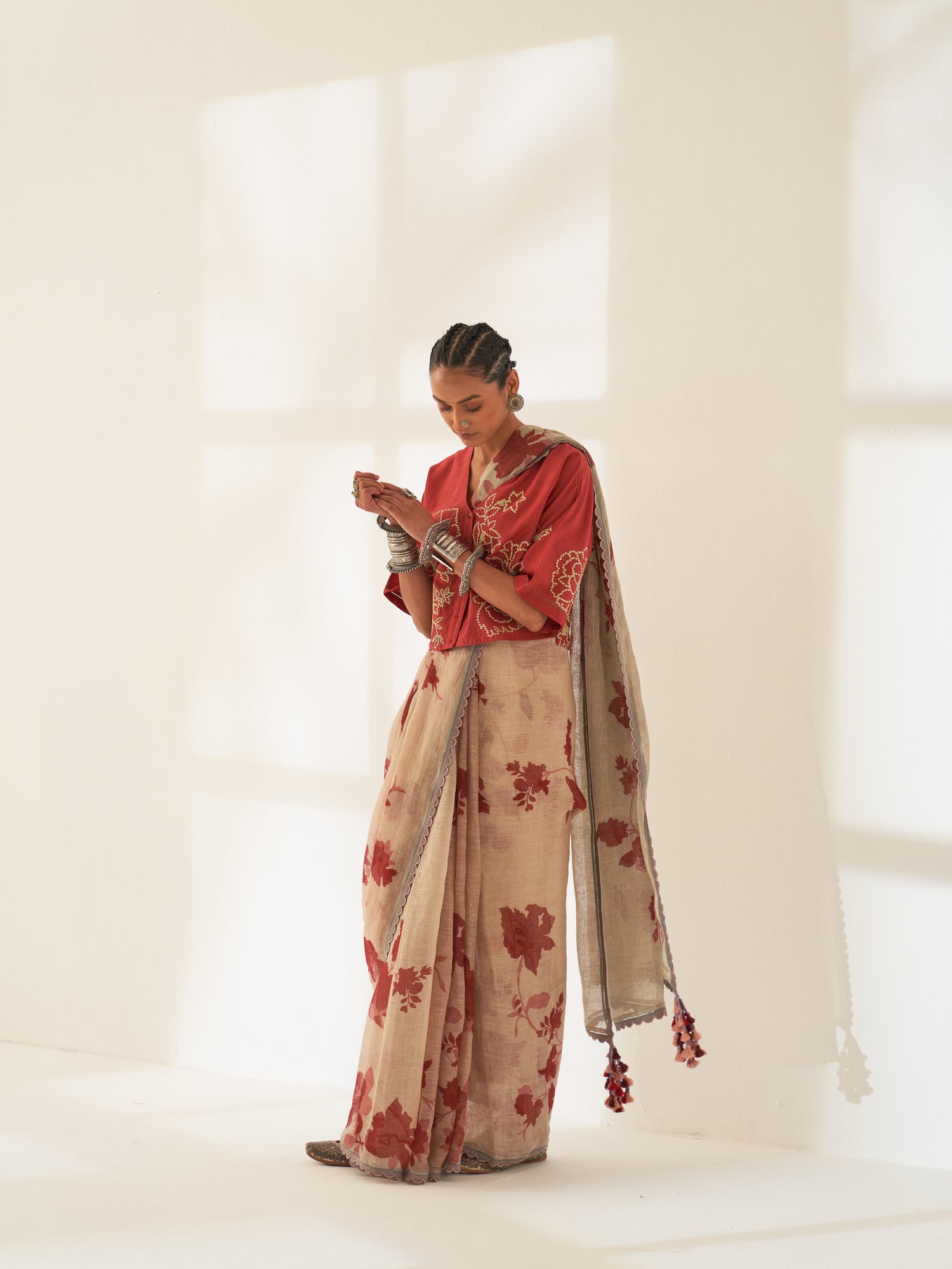 'Bela' Pure Linen Handloom Sari