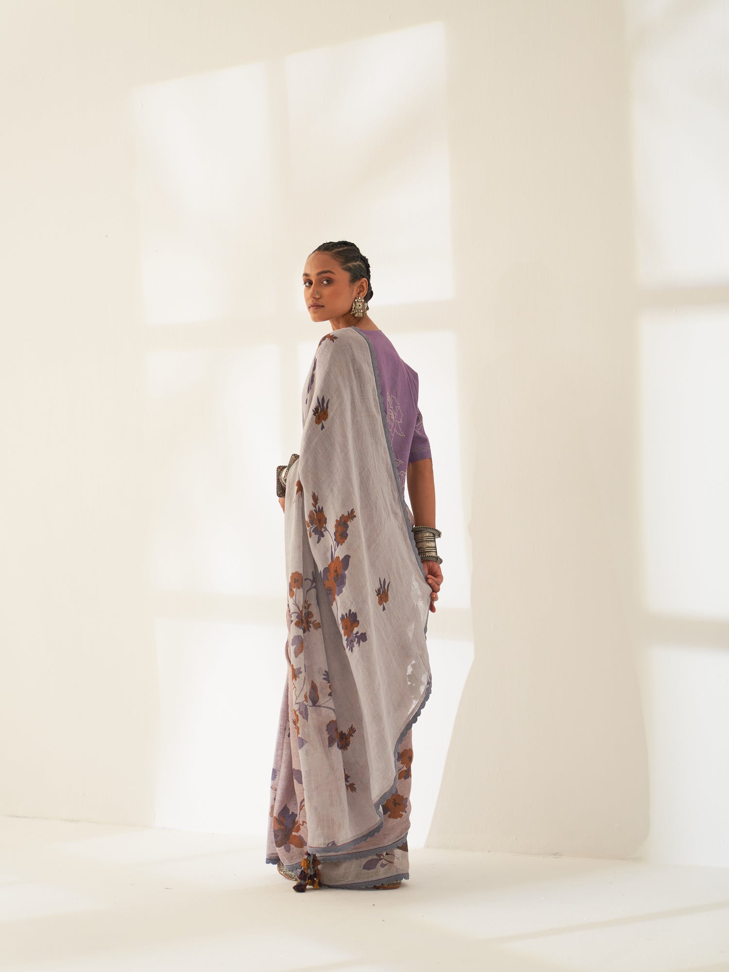 'Jamun' Pure Linen Handloom Sari