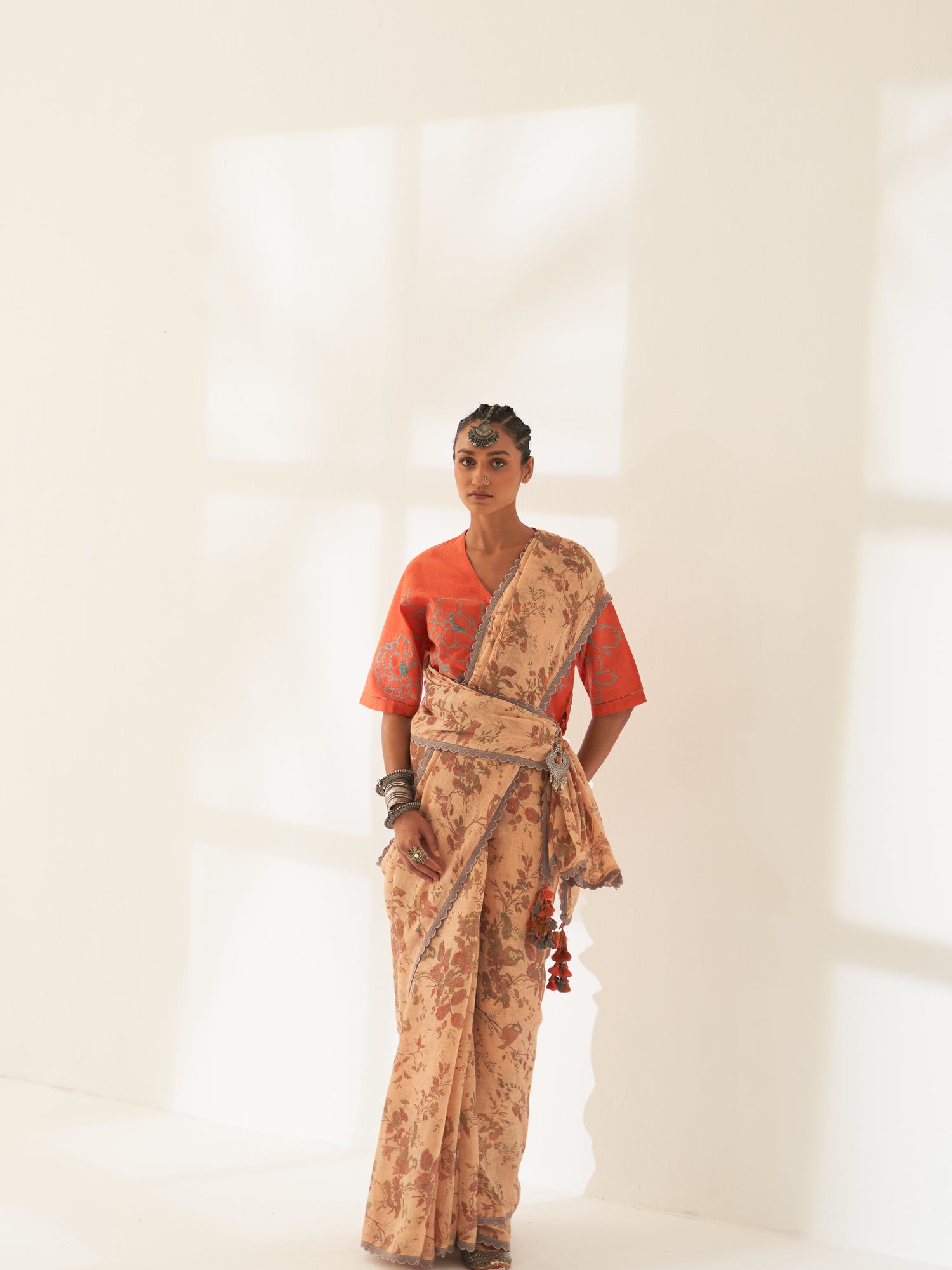 'Narangi' Pure Linen Handloom Sari