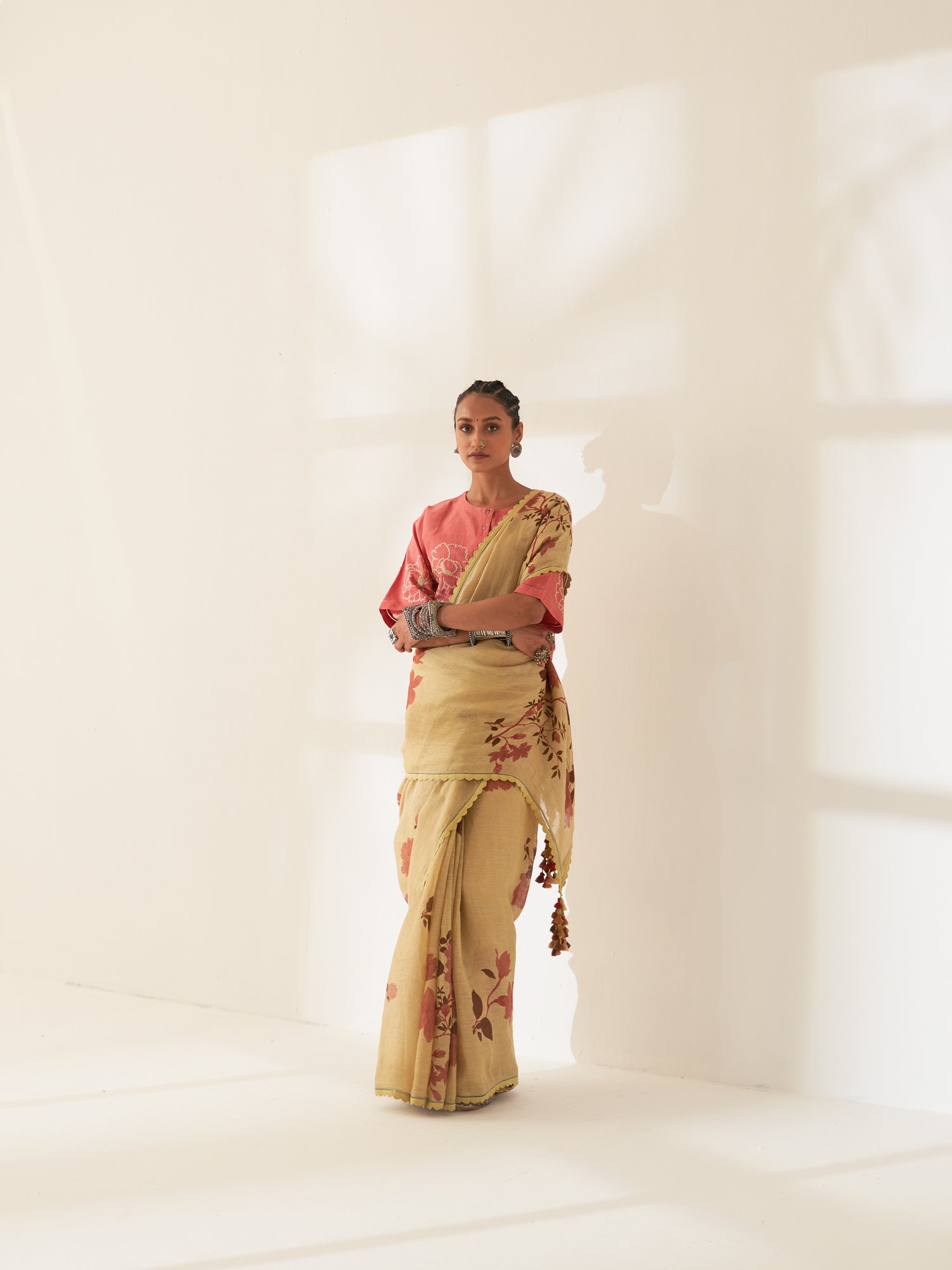 'Pushpa' Pure Linen Handloom Sari