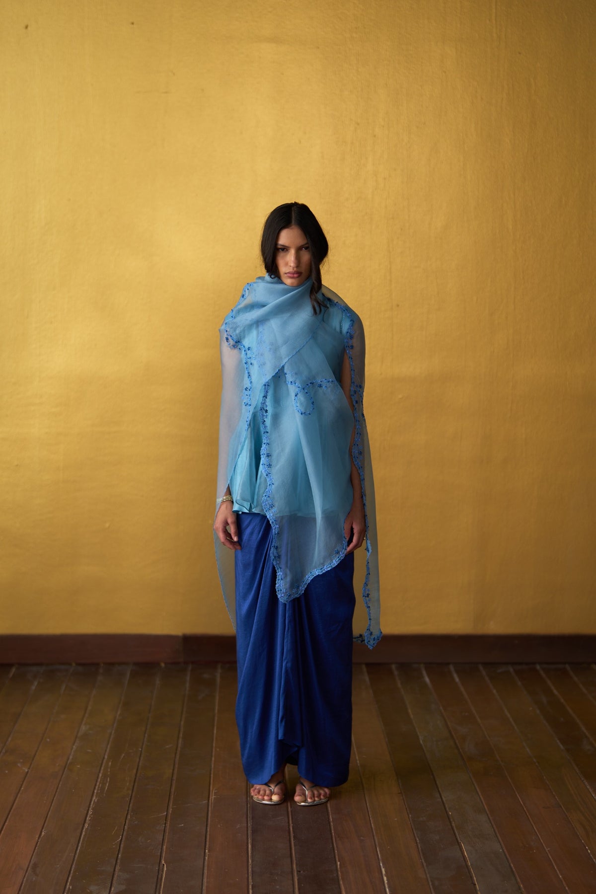 Reina Cobalt Blue & Powder Blue Drape Skirt Set