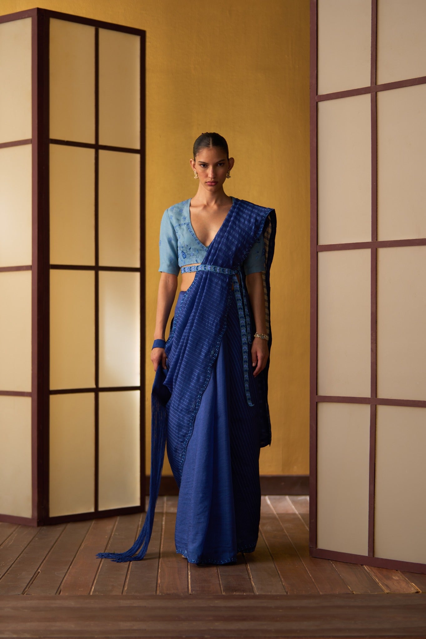 Sana Cobalt Blue Kora & Dupion Silk Saree