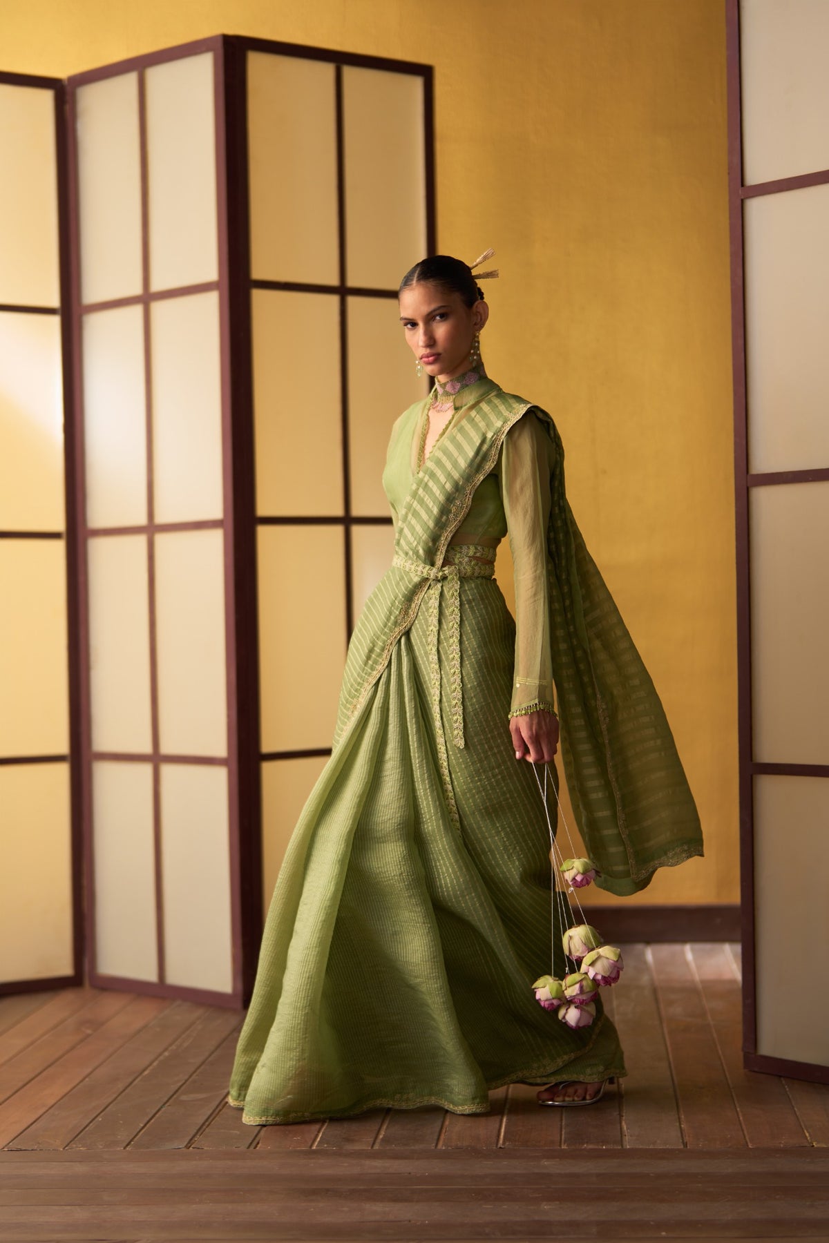 Sana Pistachio Green Kora & Dupion Silk Saree