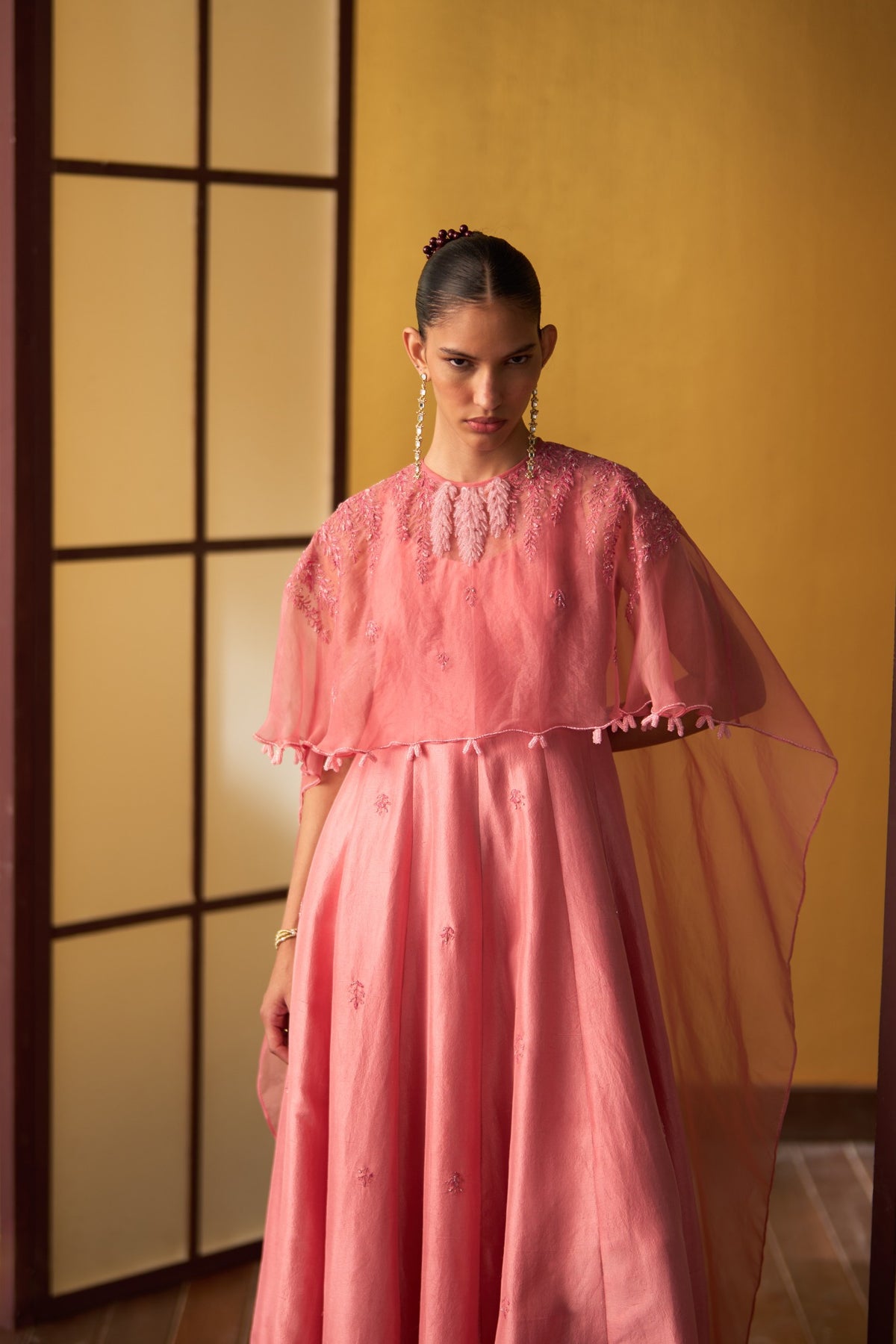Misa Rose Pink Kali Dress with Cape