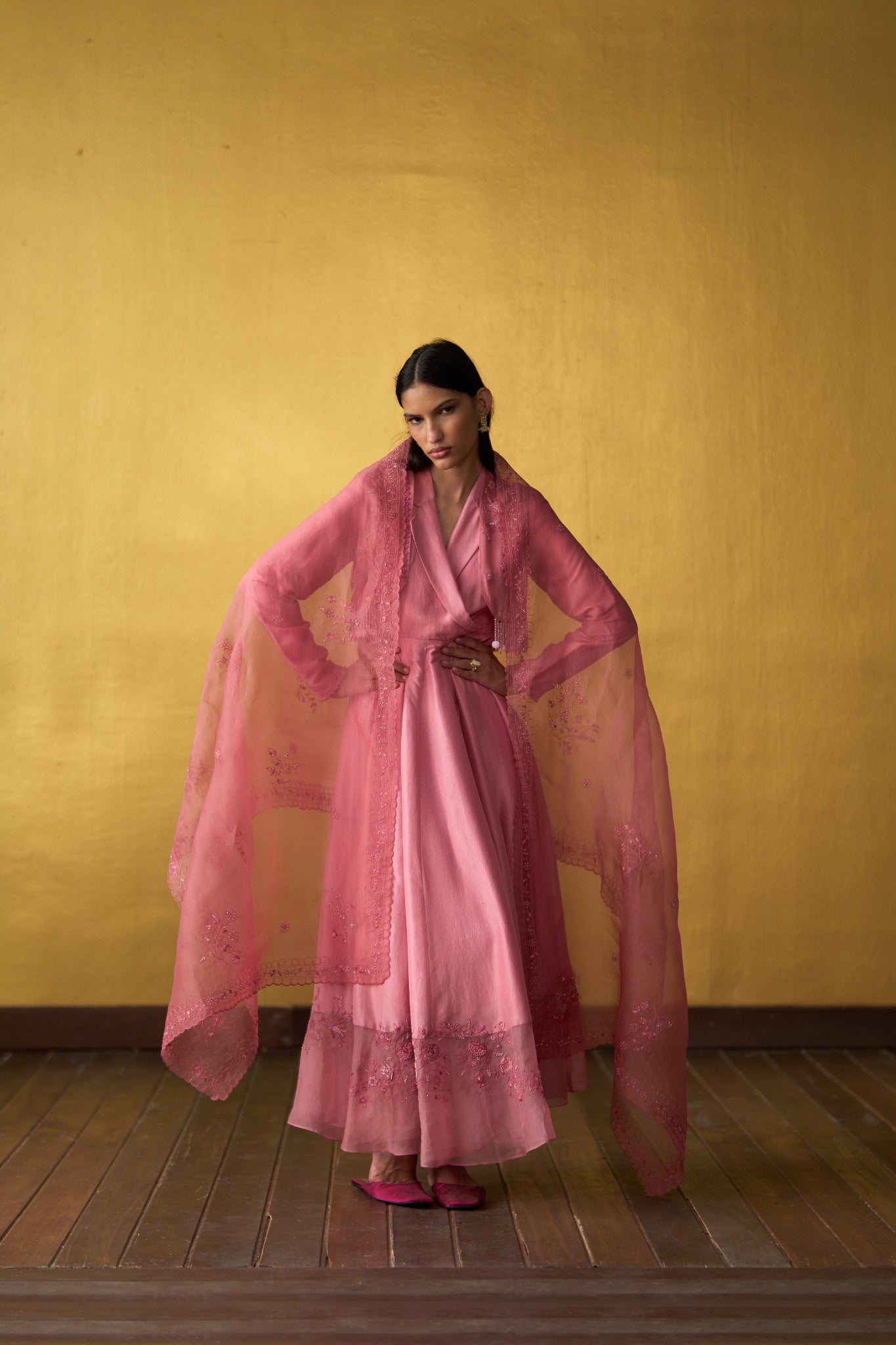 Misaki Rose Pink Kori Dupatta with dori and beadwork