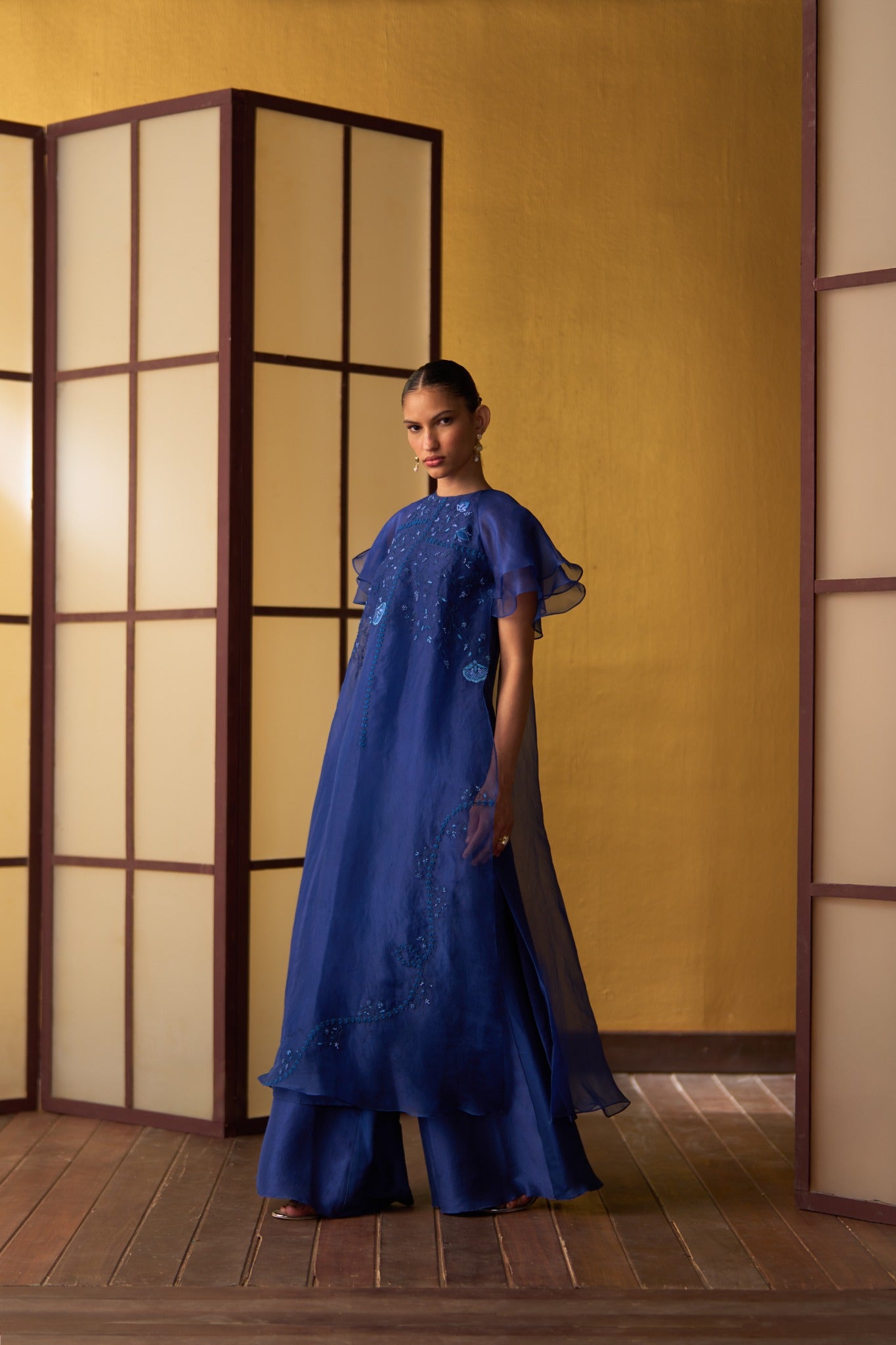 Kusumi Cobalt Blue Double Layered Kurta Set