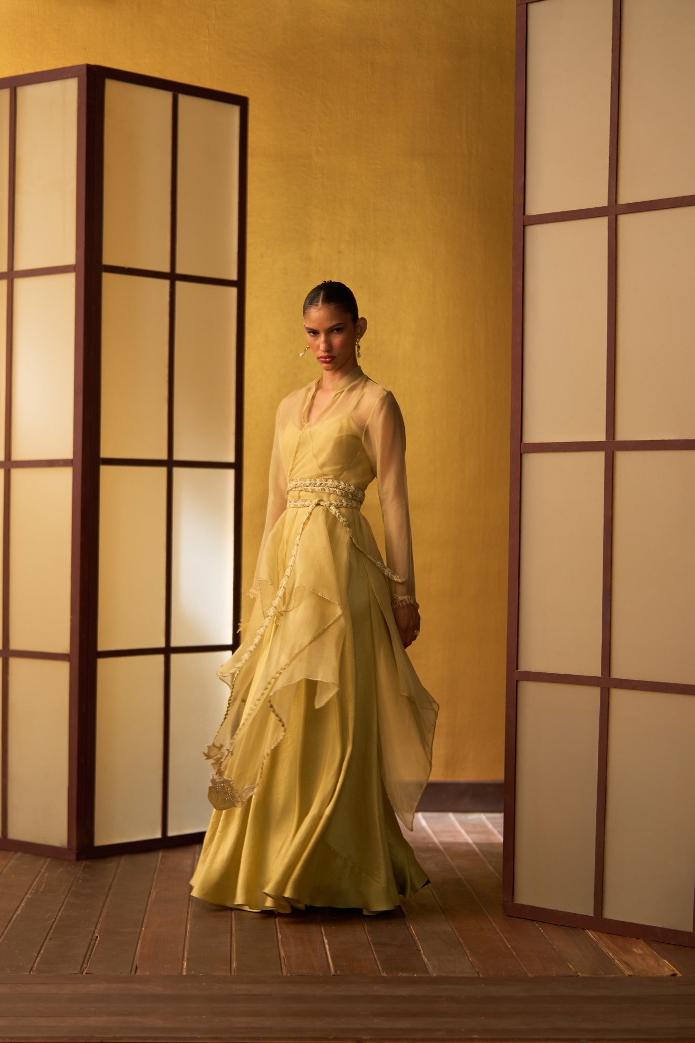 Yuna Butter Yellow Panelled Dress with Overlay
