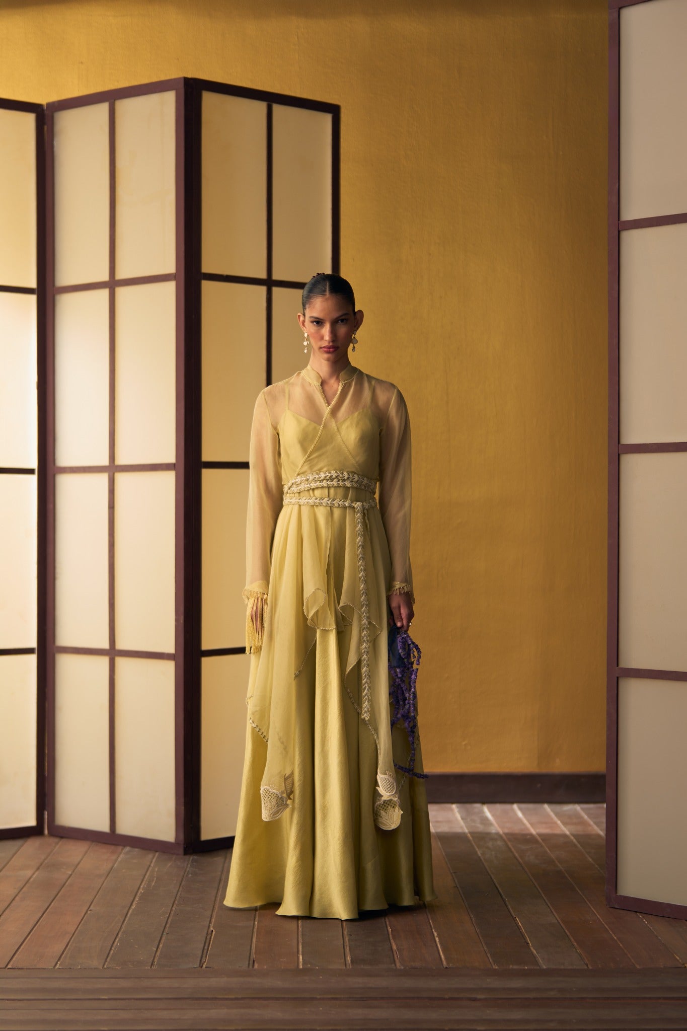 Yuna Butter Yellow Panelled Dress with Overlay