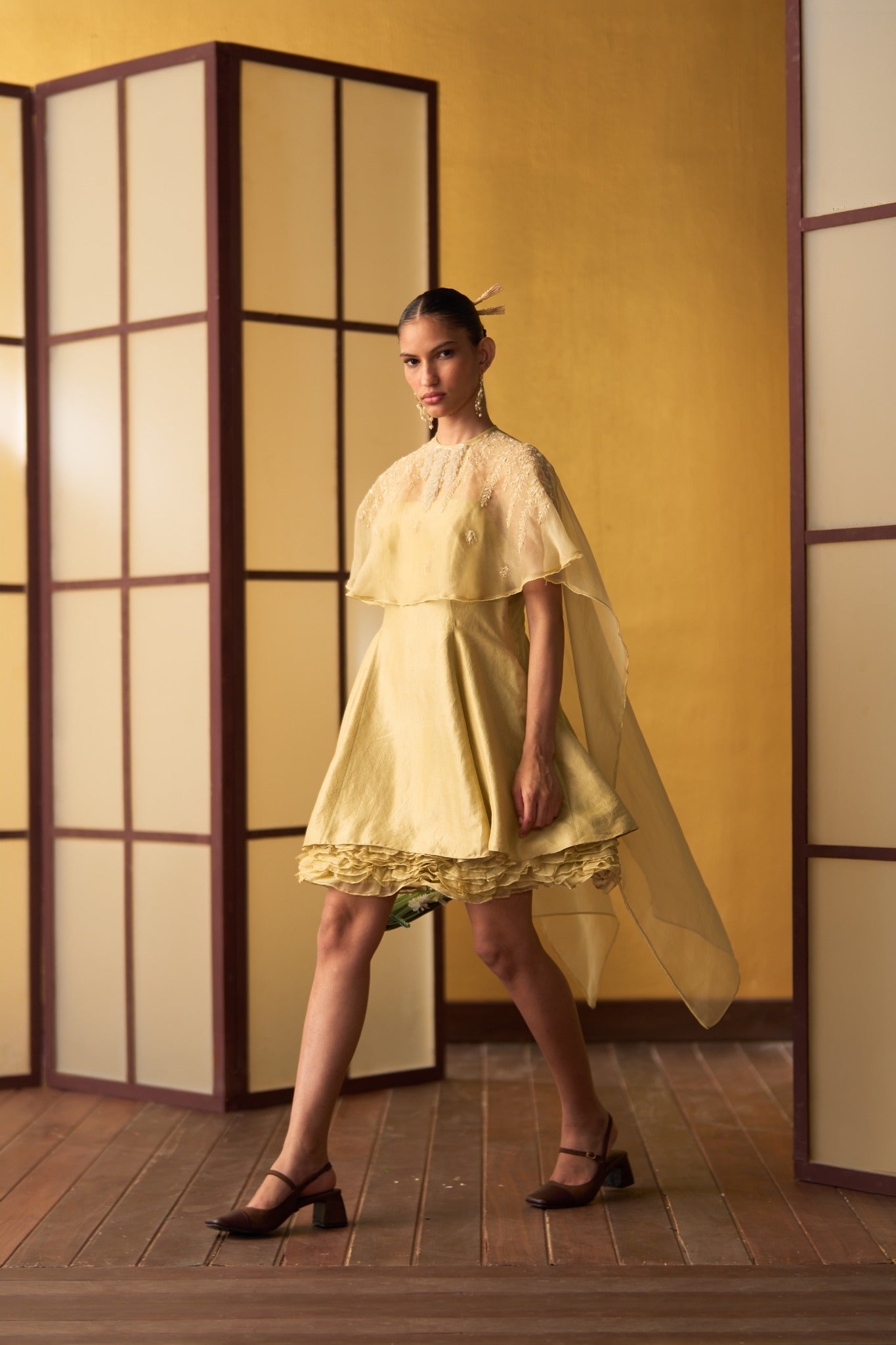 Nagisa Butter Yellow Dress with Cape