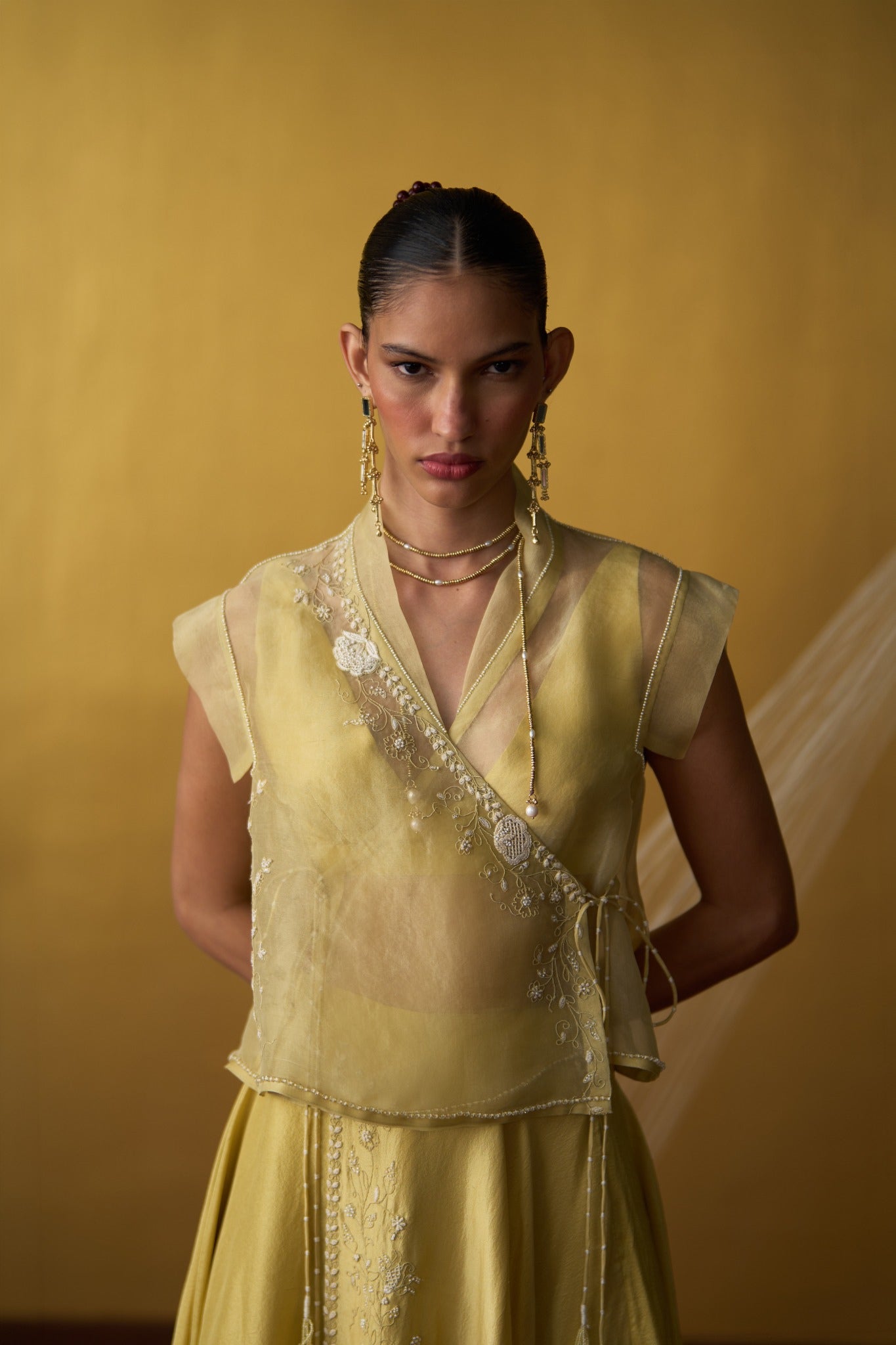 Ayana Butter Yellow Panelled Skirt with Angrakha