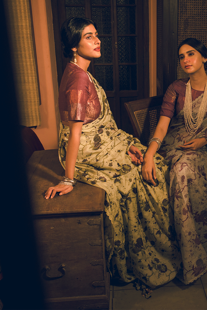 'Triveni' Pale Green Pure Tussar Handloom Sari